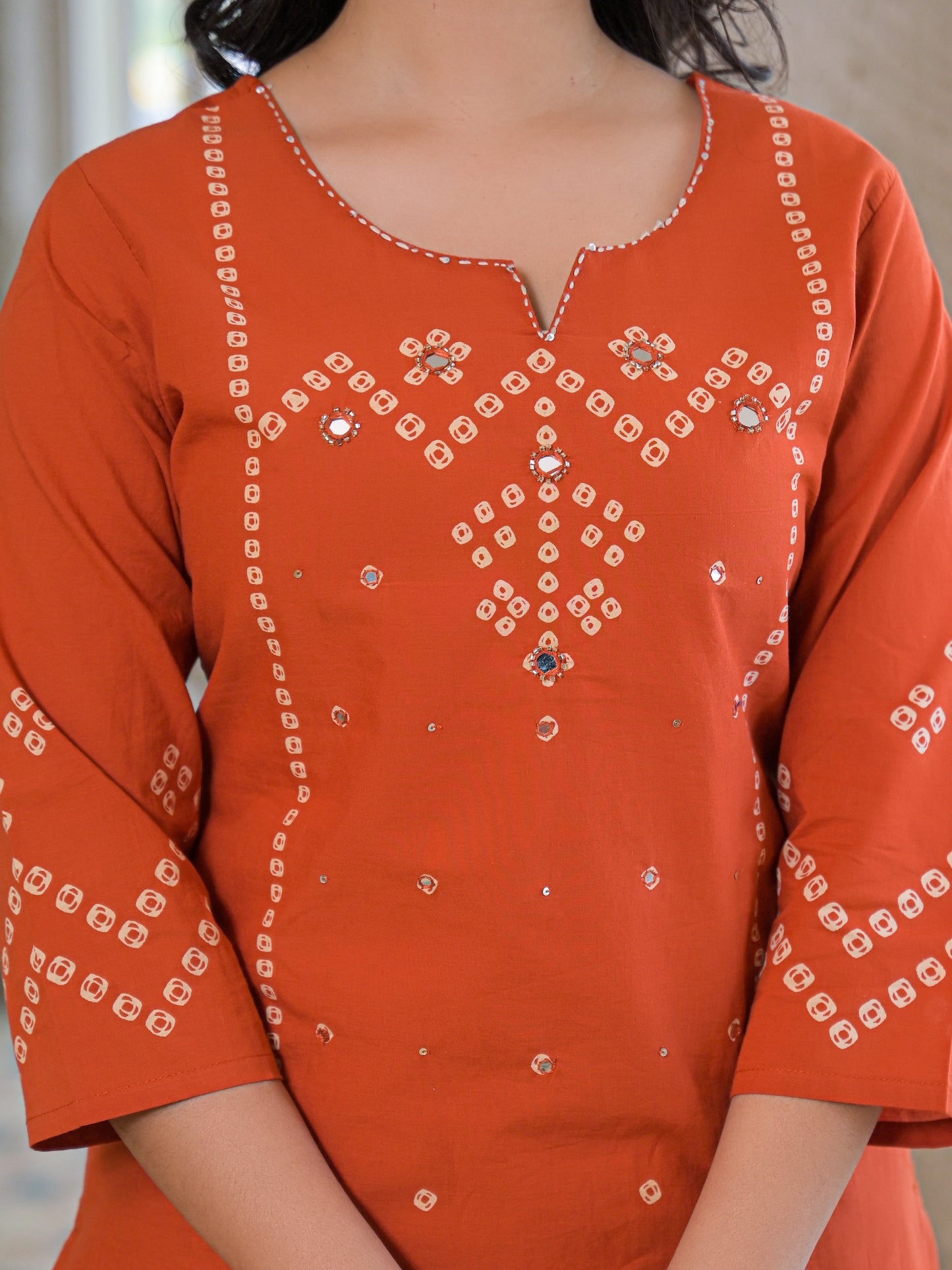 Peach Orange Bandhej Kurta Palazzo Set with Dupatta