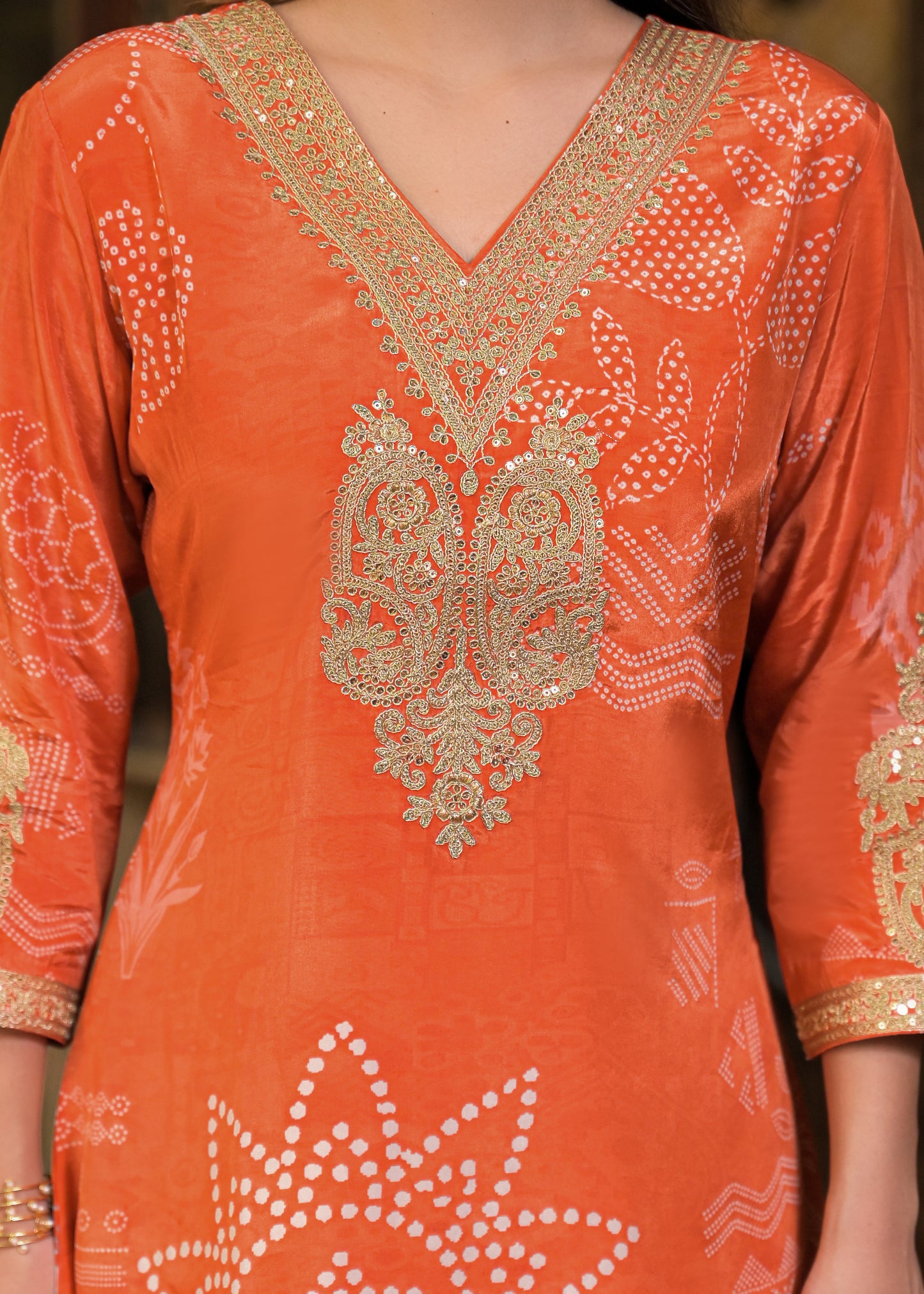 BANDHANI CREPE RUST PLAZO SET