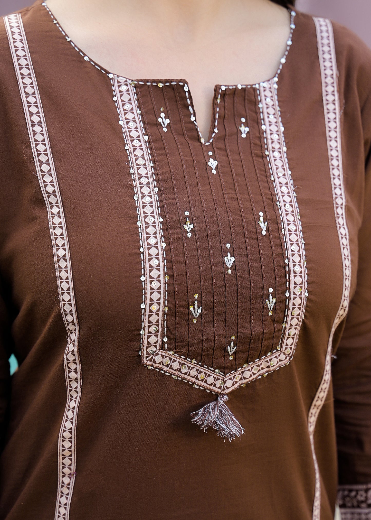 Mocha Brown Kurta Palazzo Set with Printed Dupatta