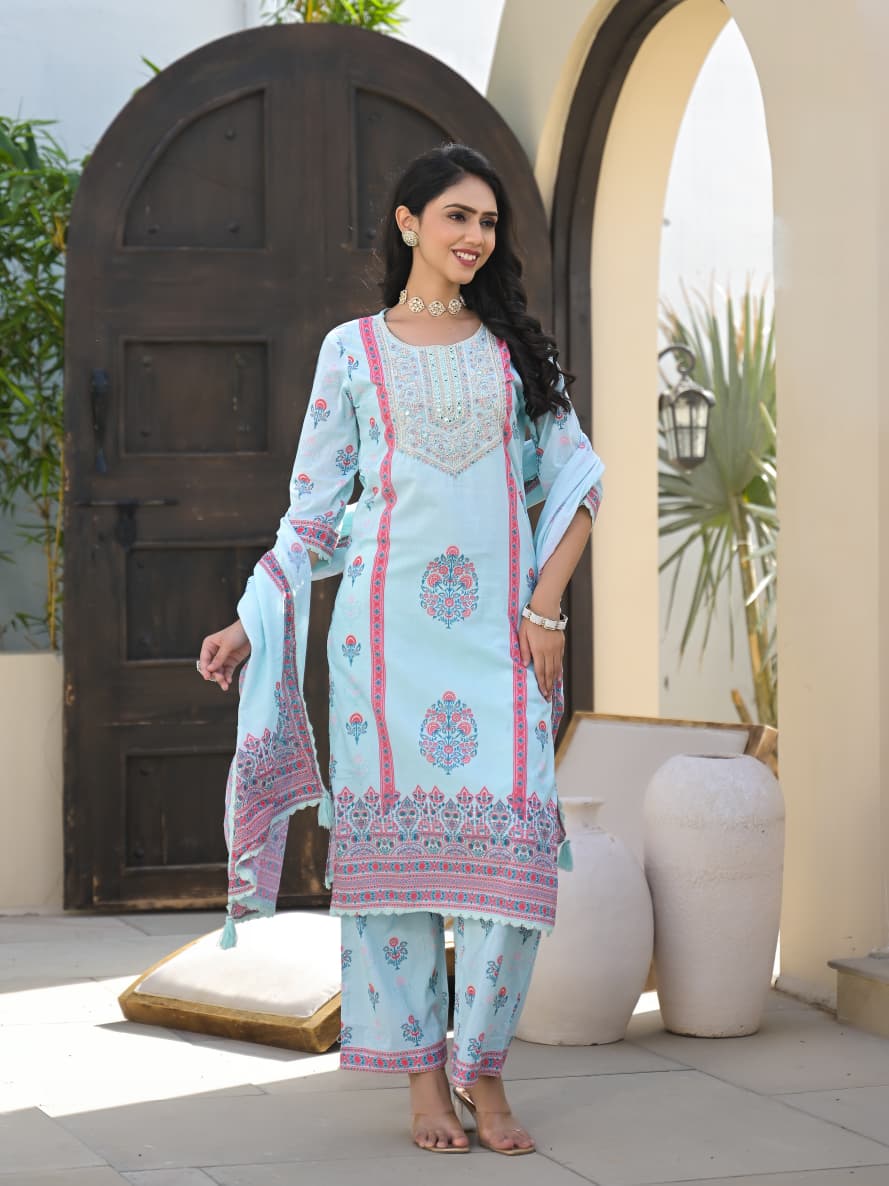 Neel-Kiran Cotton Embroidered Suit