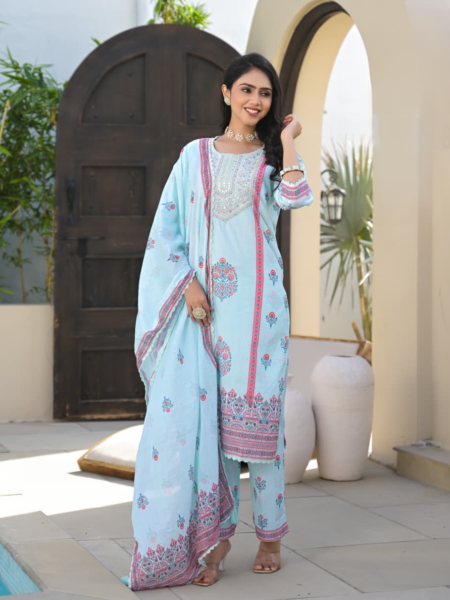 Neel-Kiran Cotton Embroidered Suit