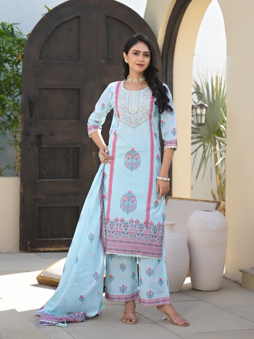 Neel-Kiran Cotton Embroidered Suit