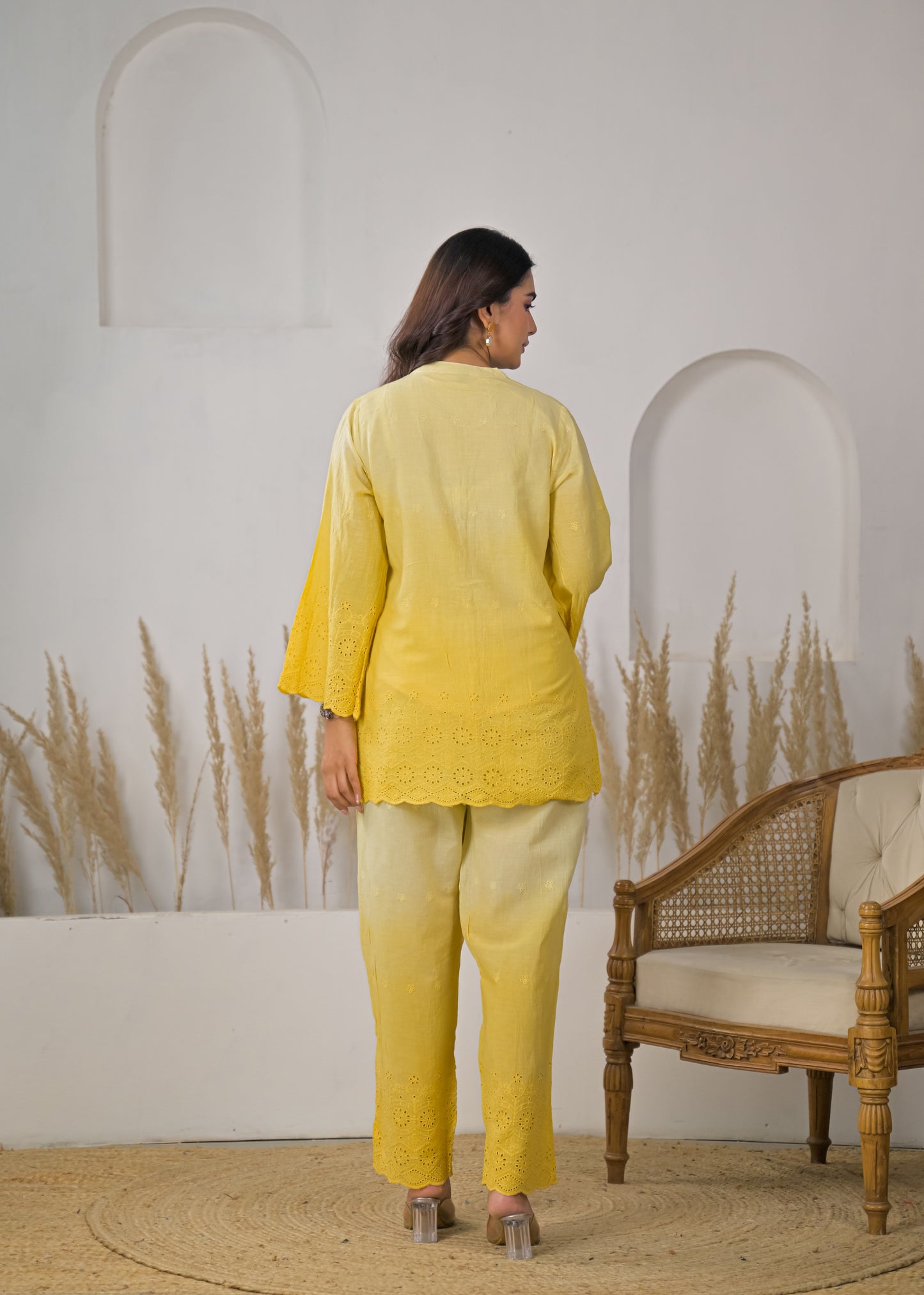 Women's Solid Lemon Yellow Rayon Short Kurti with Straight Pants Co-ord Set