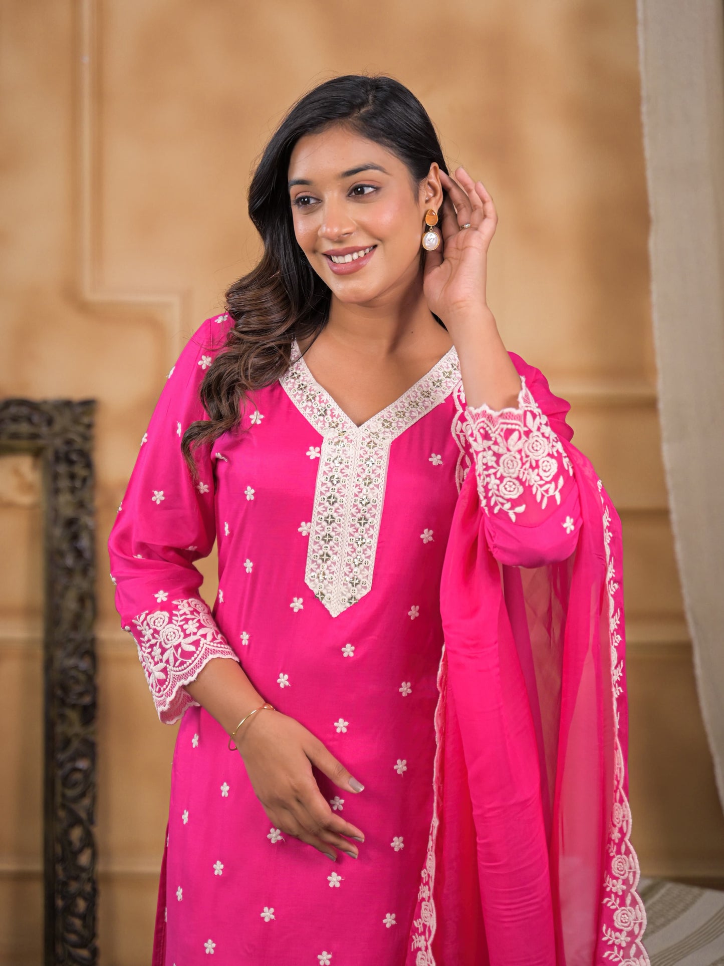 Gulrooh Fuchsia Chikankari Kurta Set