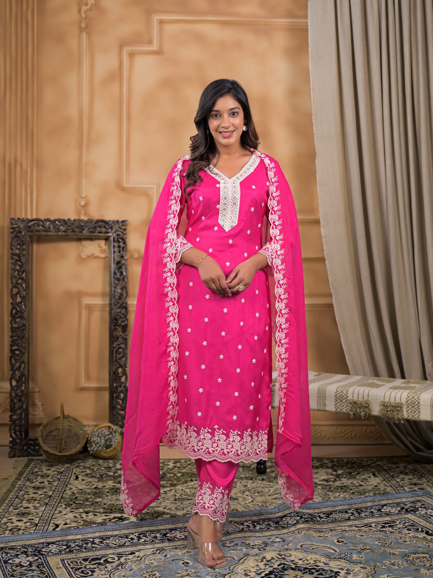 Gulrooh Fuchsia Chikankari Kurta Set