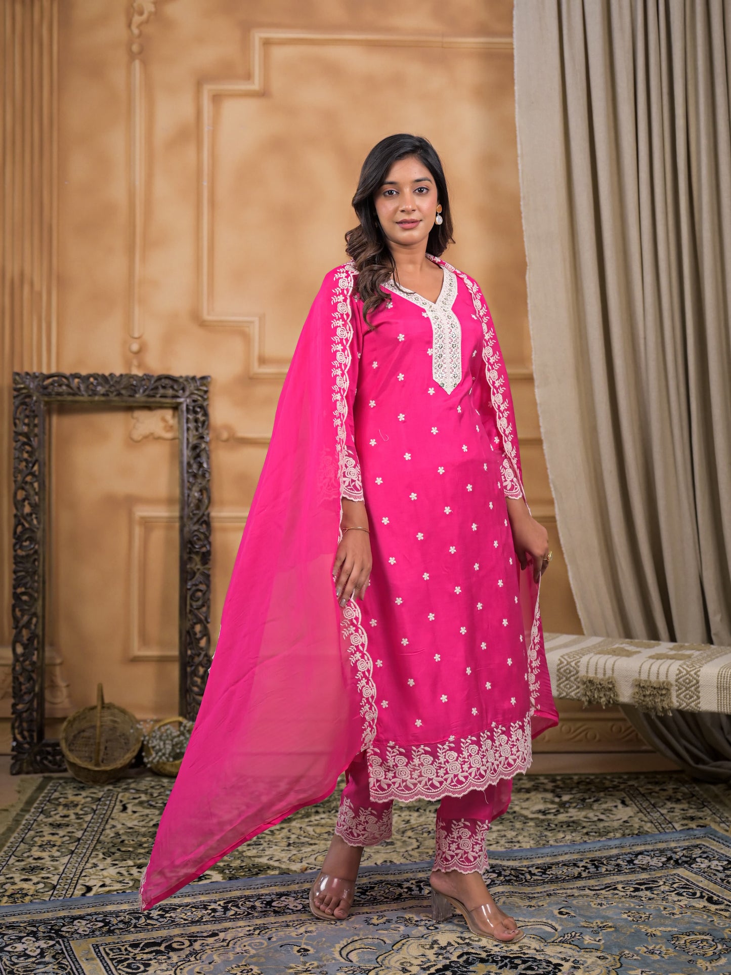 Gulrooh Fuchsia Chikankari Kurta Set