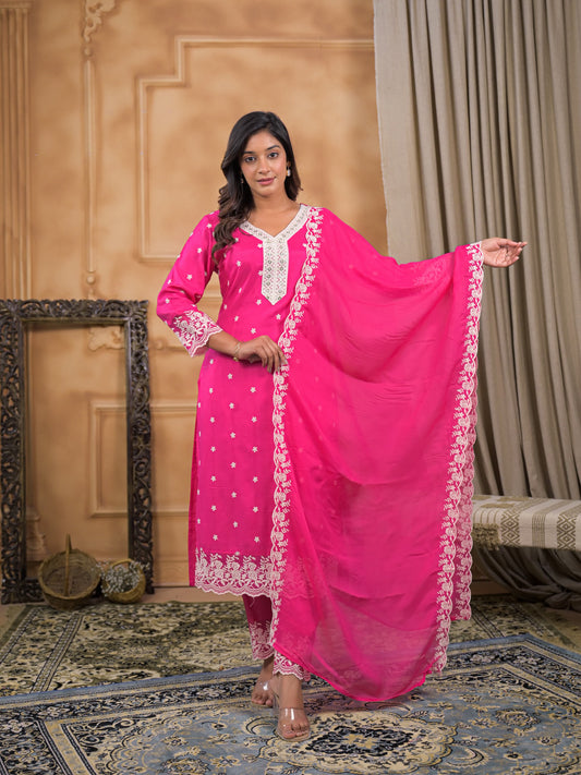 Gulrooh Fuchsia Chikankari Kurta Set