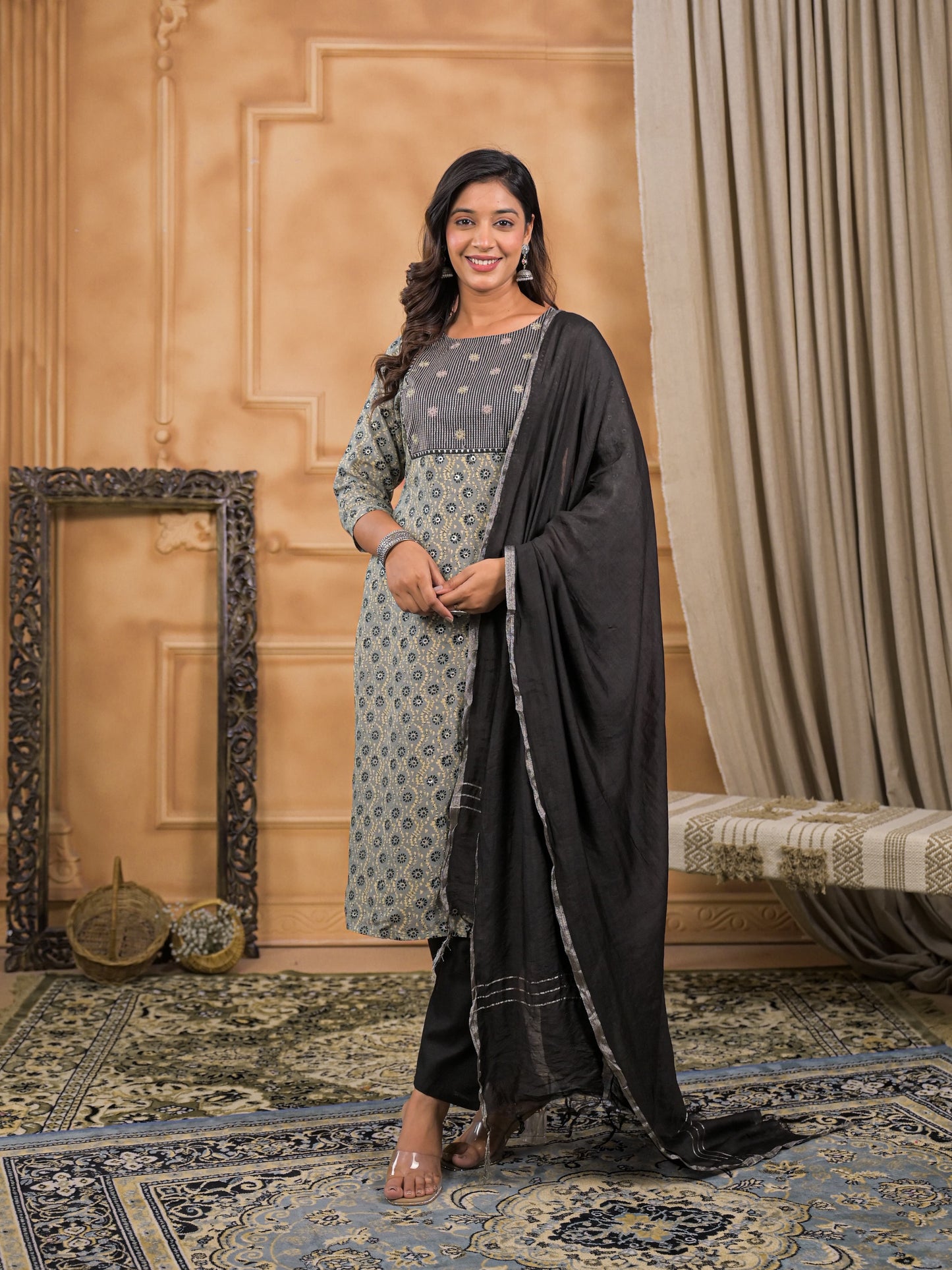 Zayra Kohl Block Kurta Set