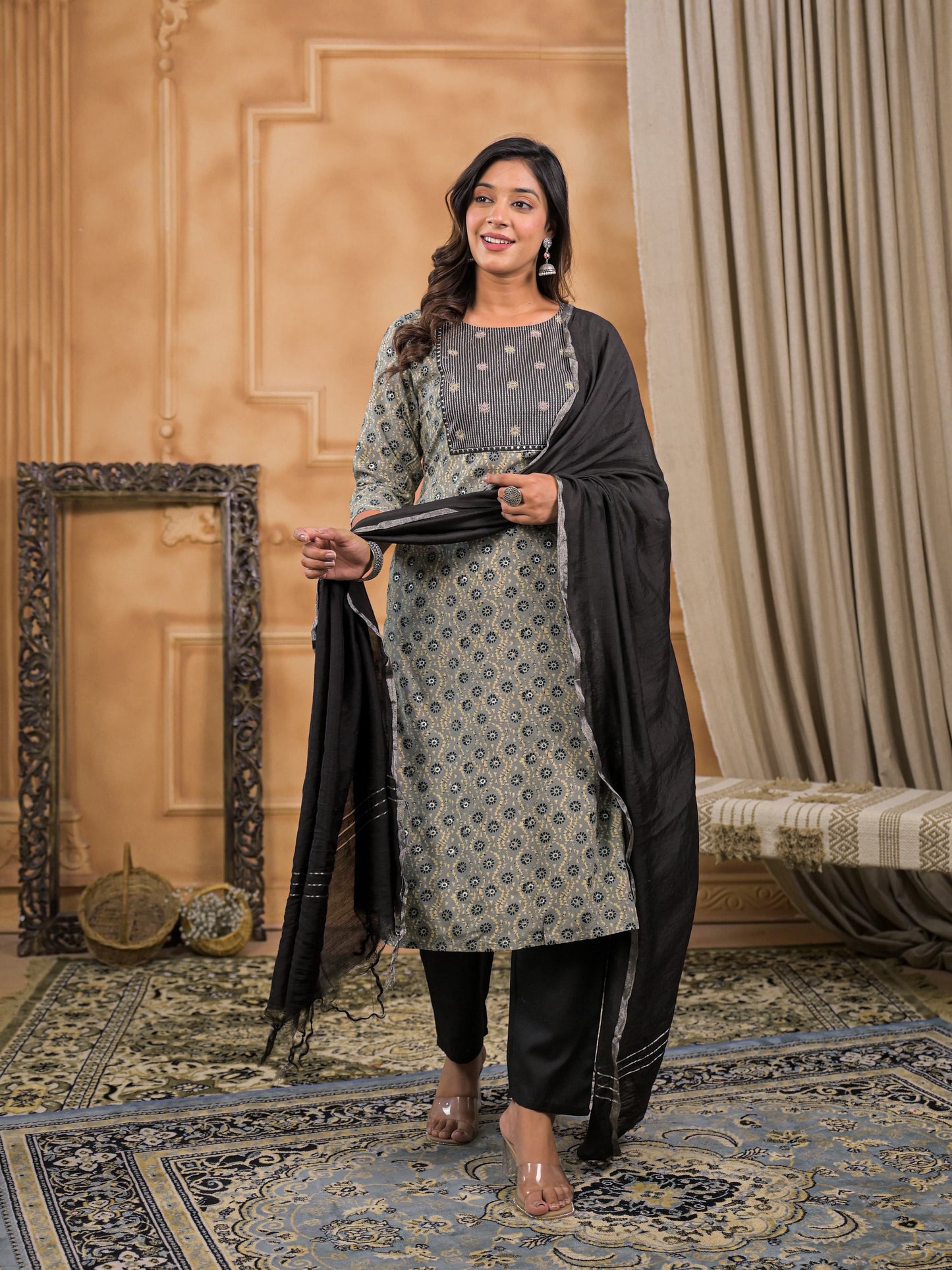 Zayra Kohl Block Kurta Set