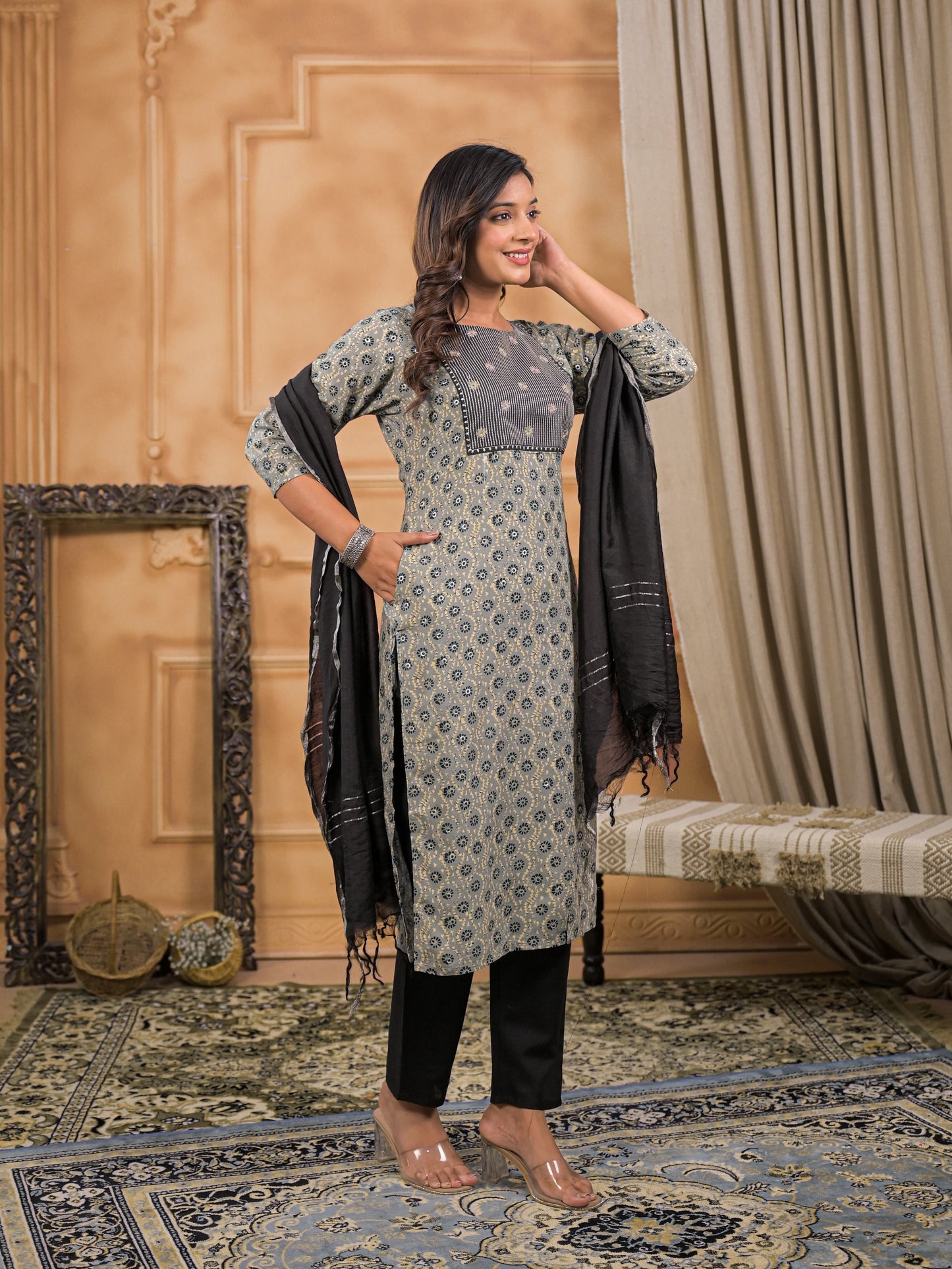 Zayra Kohl Block Kurta Set