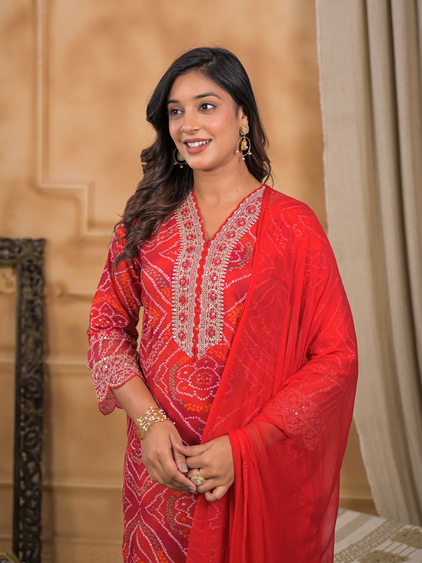 Nayra Bandhej Crimson Kurta Set