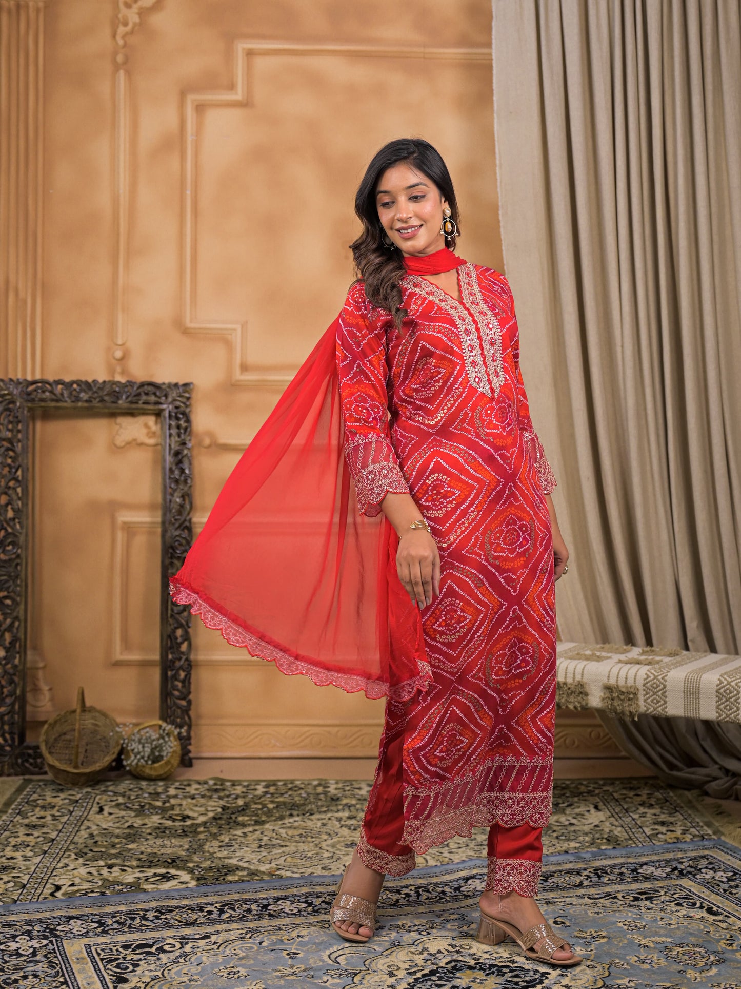 Nayra Bandhej Crimson Kurta Set