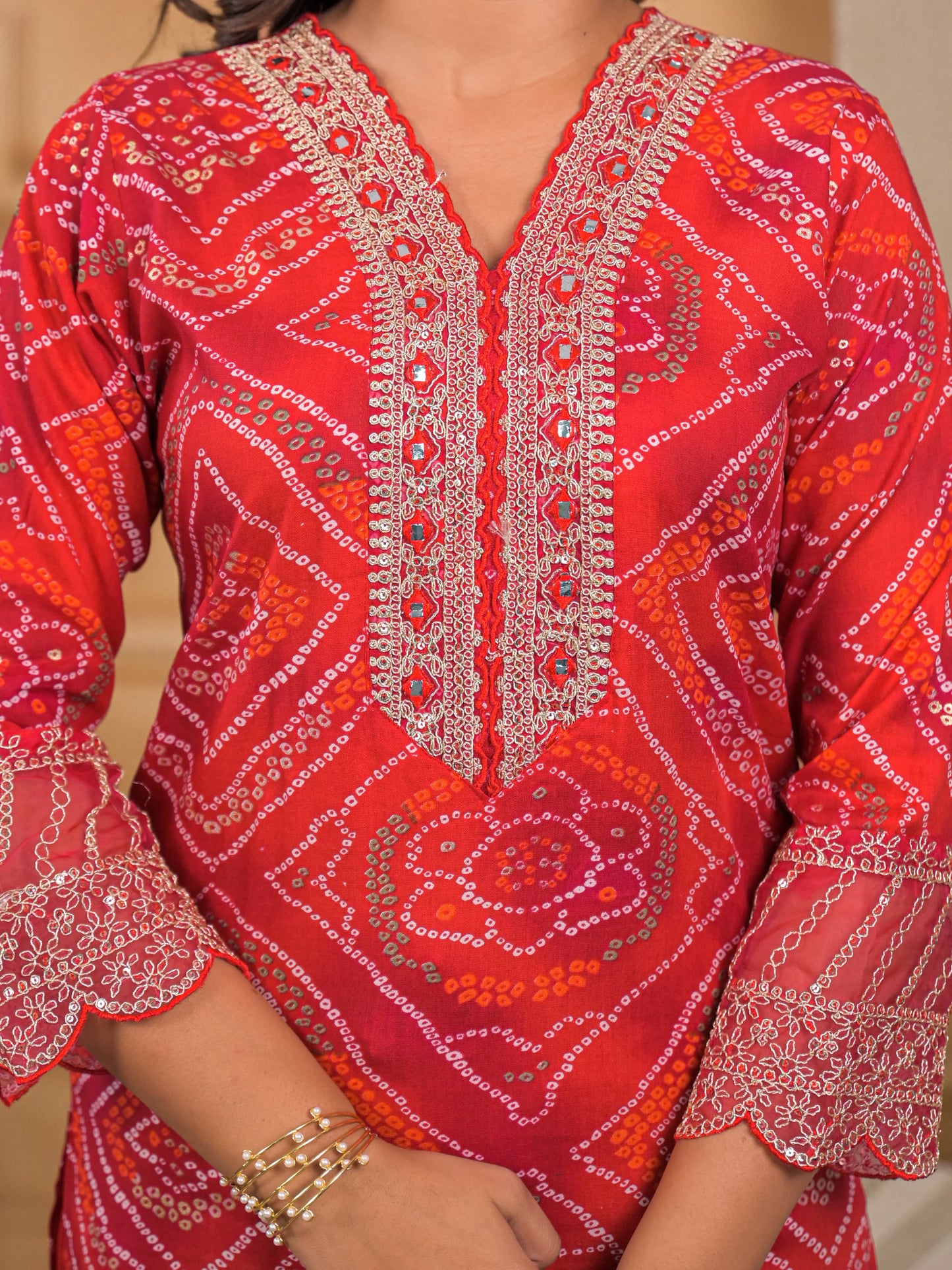 Nayra Bandhej Crimson Kurta Set