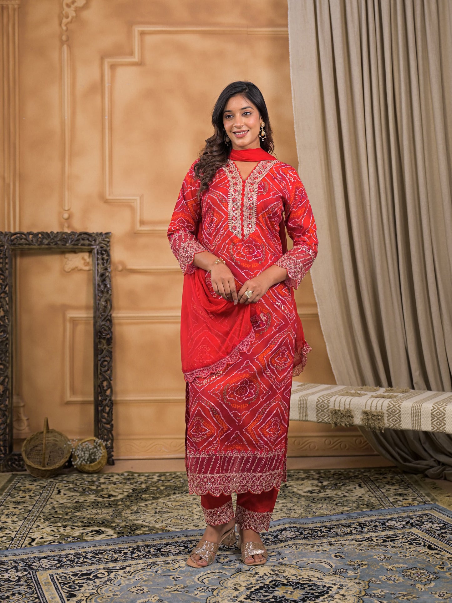 Nayra Bandhej Crimson Kurta Set