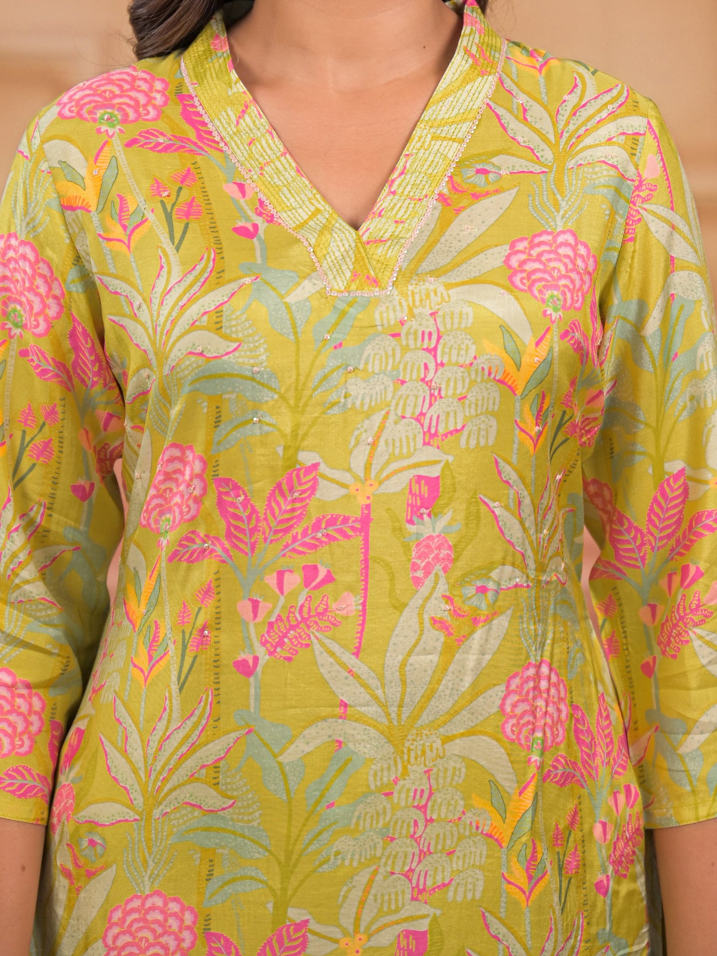 Meher Lime Flora Kurta Set