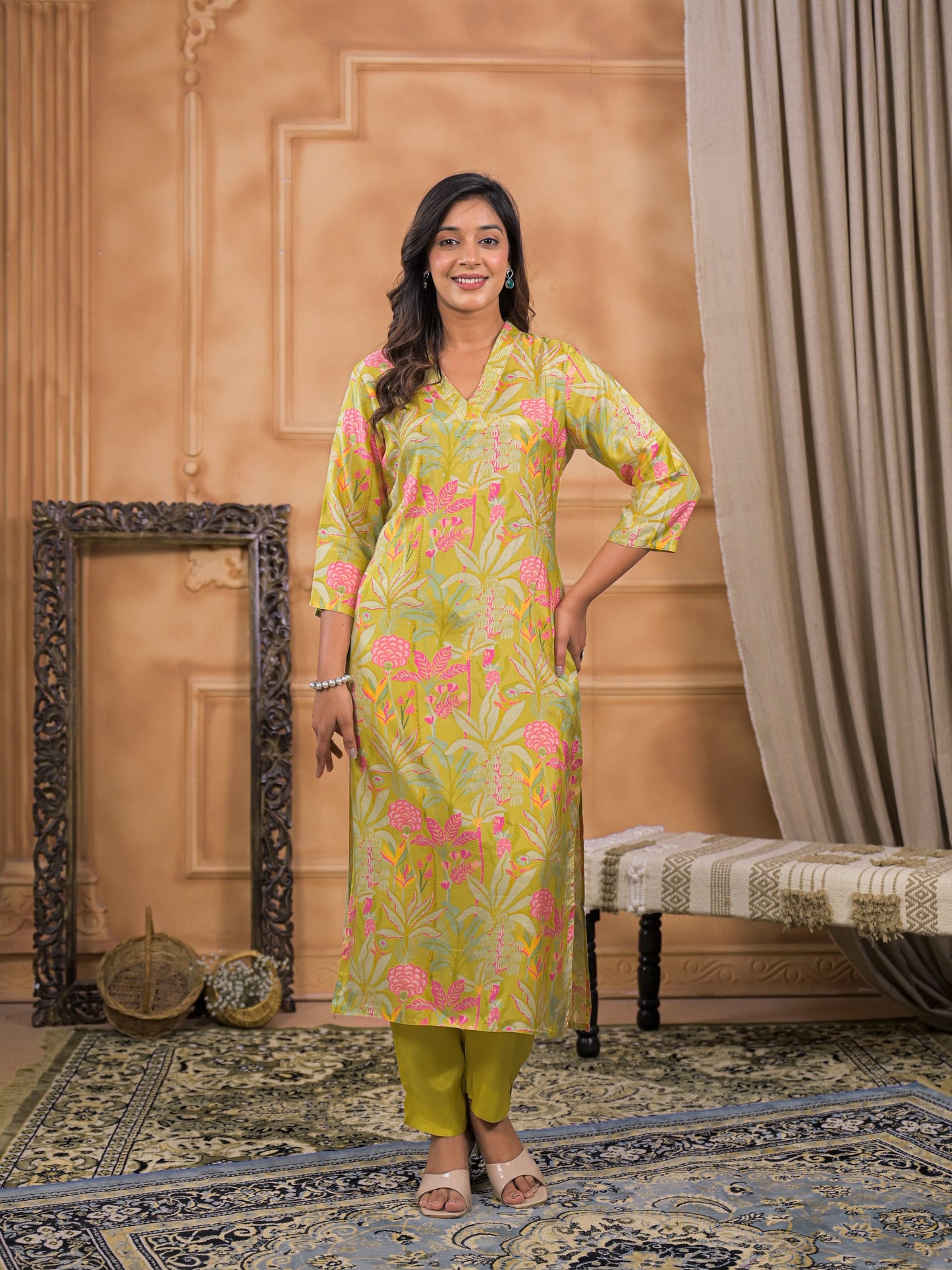 Meher Lime Flora Kurta Set