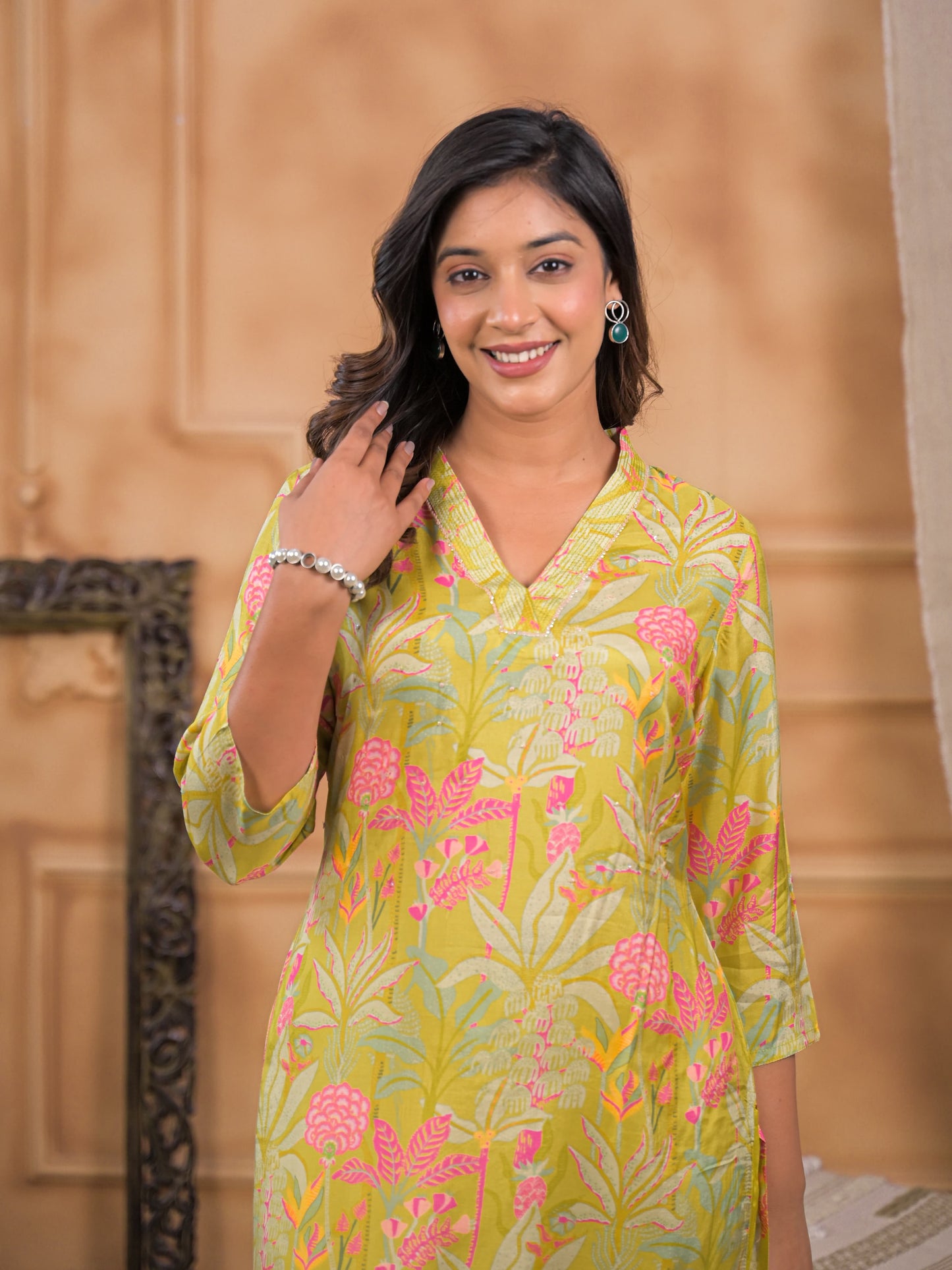 Meher Lime Flora Kurta Set