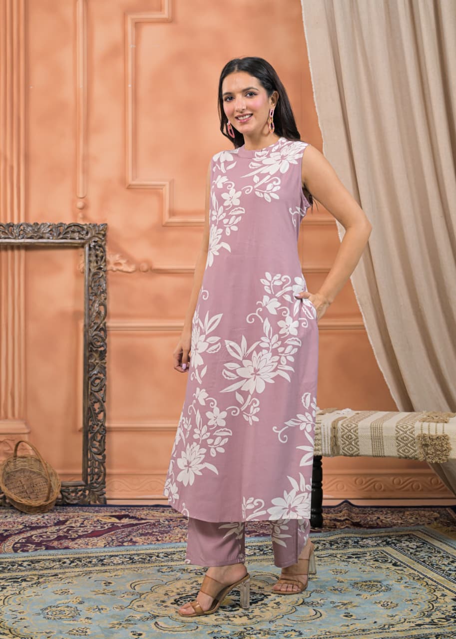 Blush Bloom Rayon Cotton Kurti