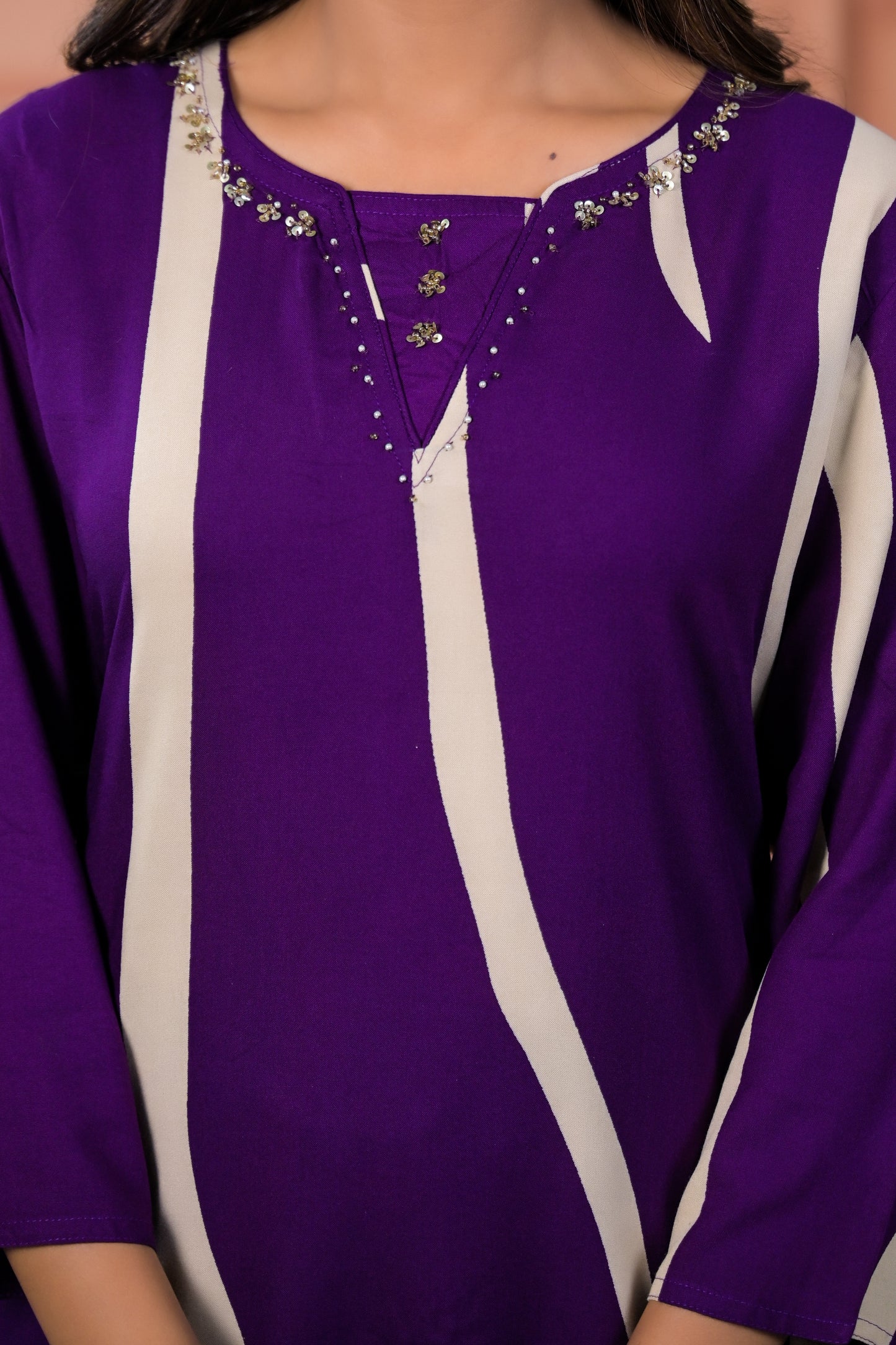 Deep Purple Wave Print Two-Piece Kurta Set