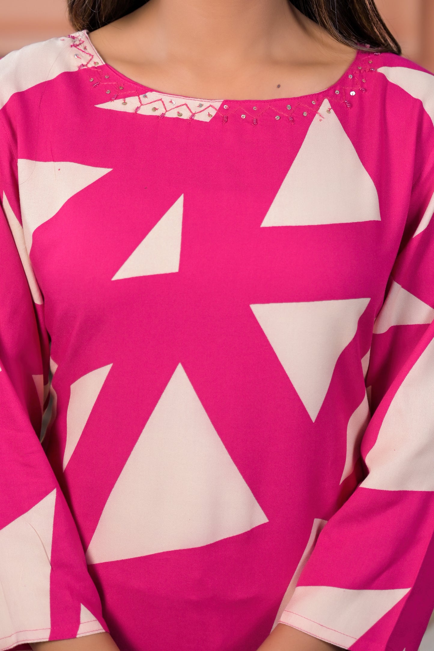 Pink Fuchsia Geometric Printed Two-Piece Kurta Set