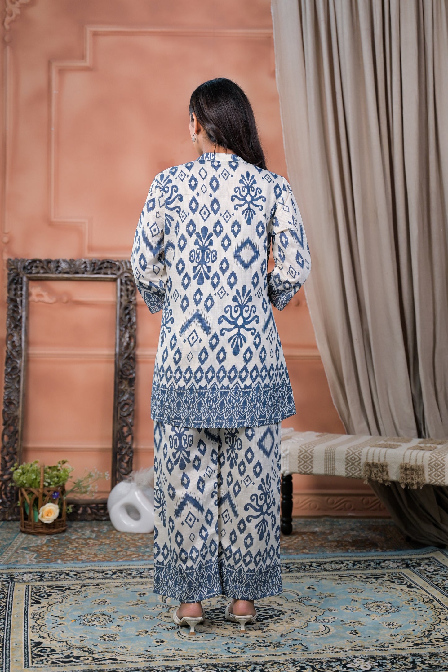 Blue Ikat Printed Two-Piece Lawn Suit