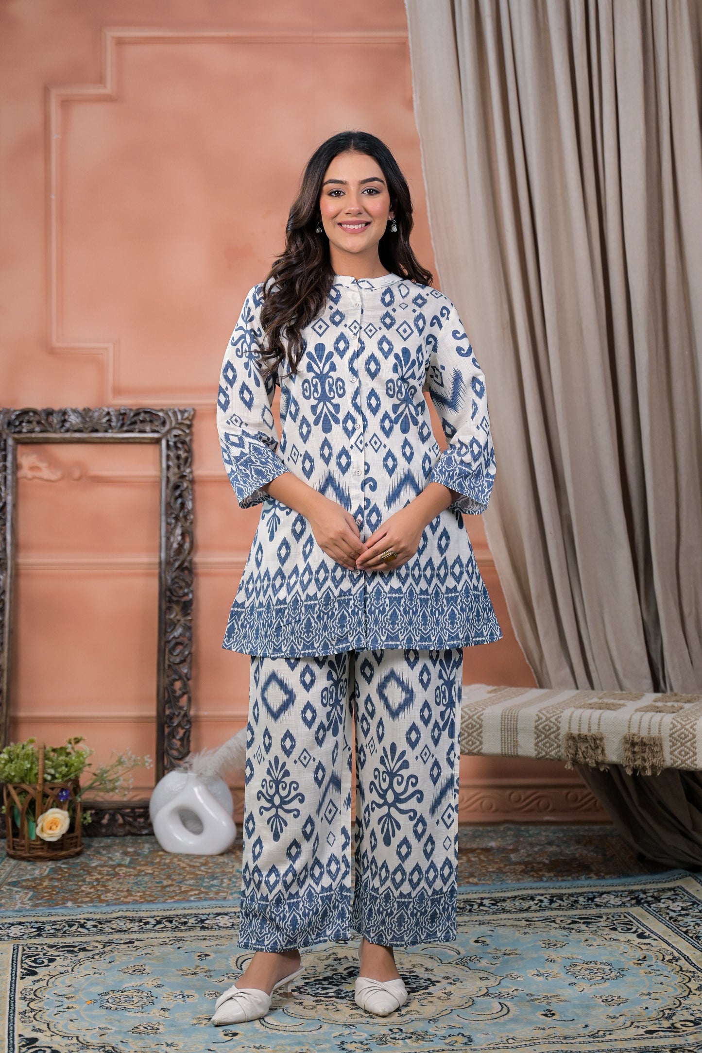 Blue Ikat Printed Two-Piece Lawn Suit