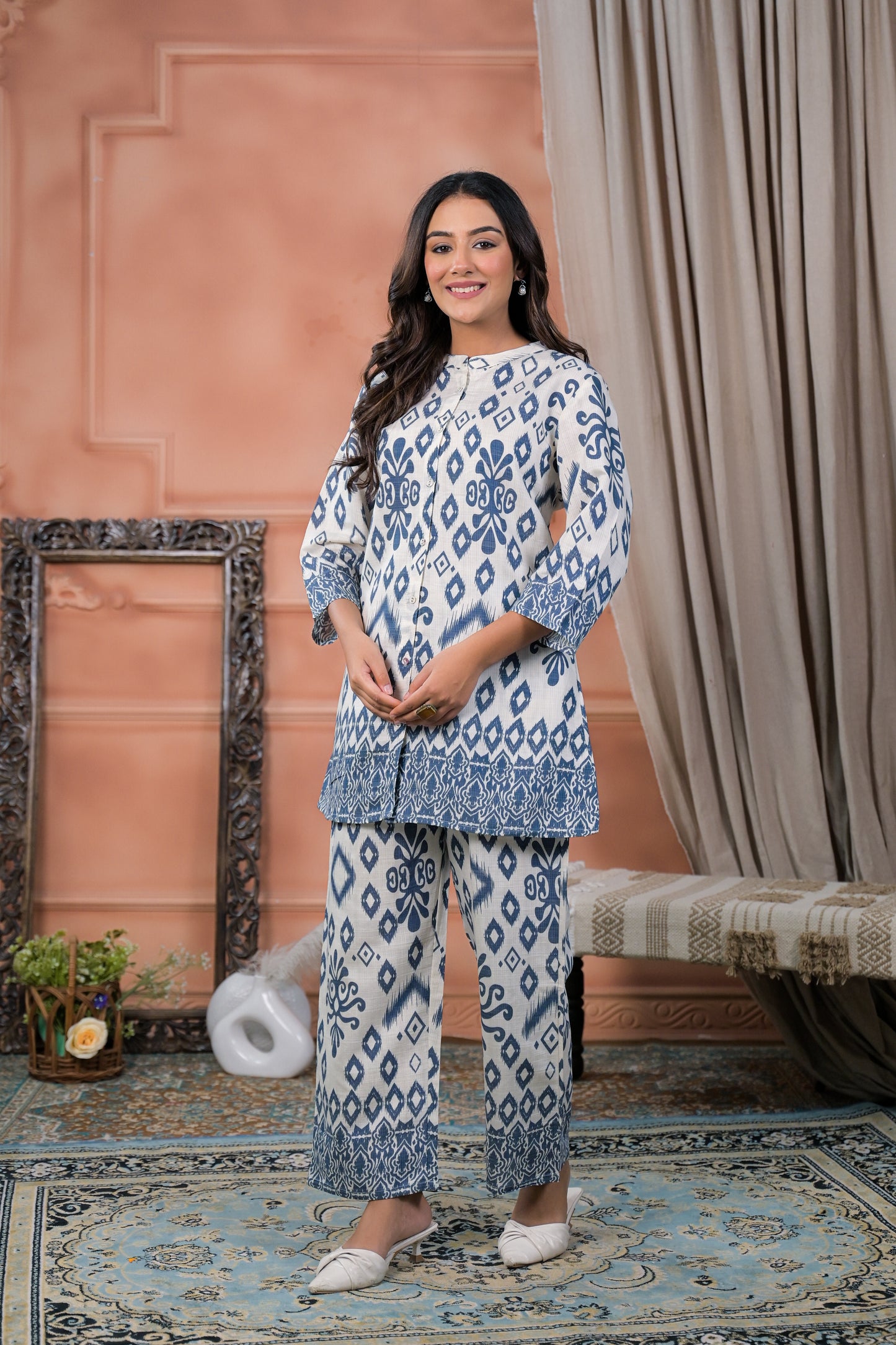 Blue Ikat Printed Two-Piece Lawn Suit