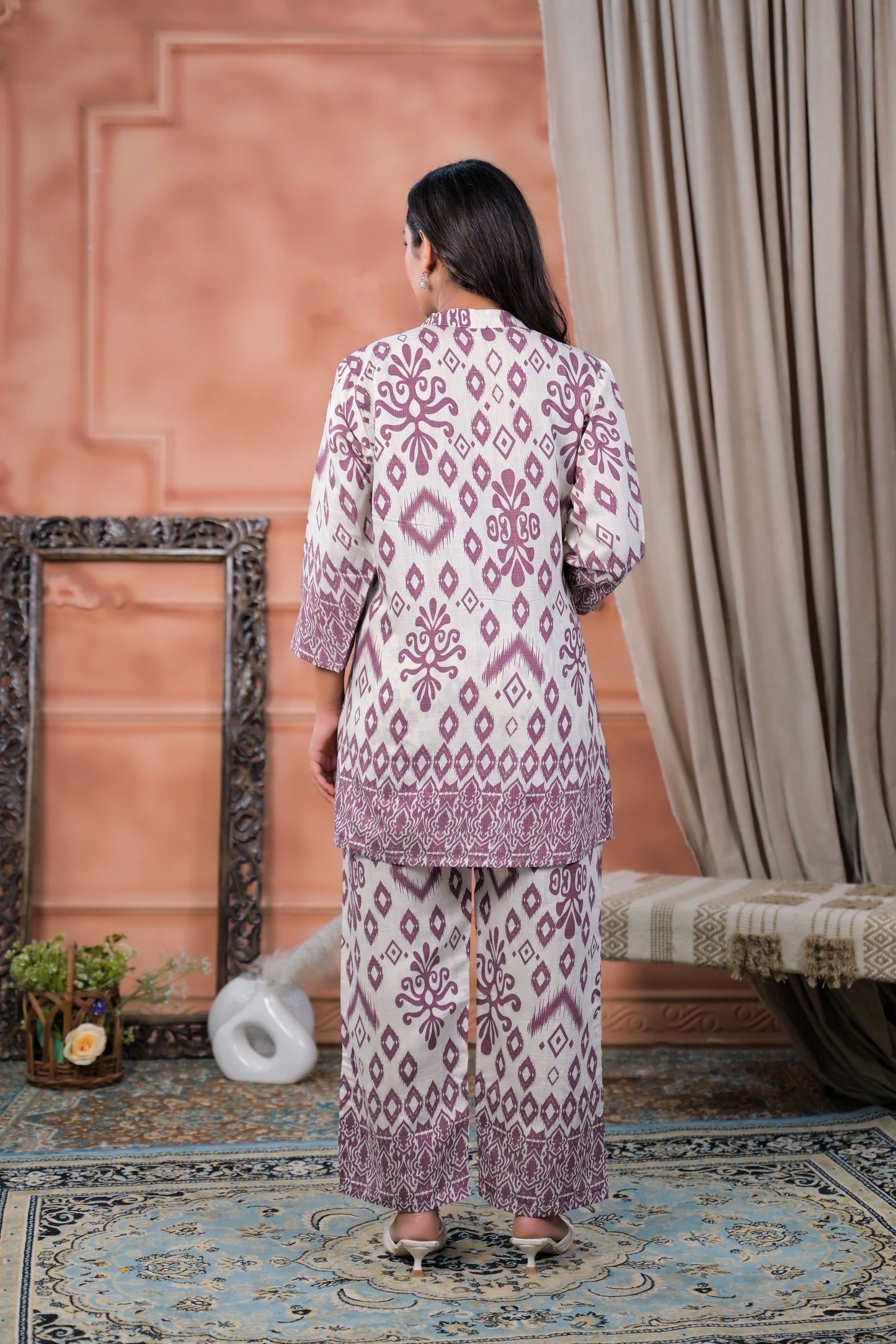 Lavender Lilac Ikat Printed Two-Piece Lawn Suit
