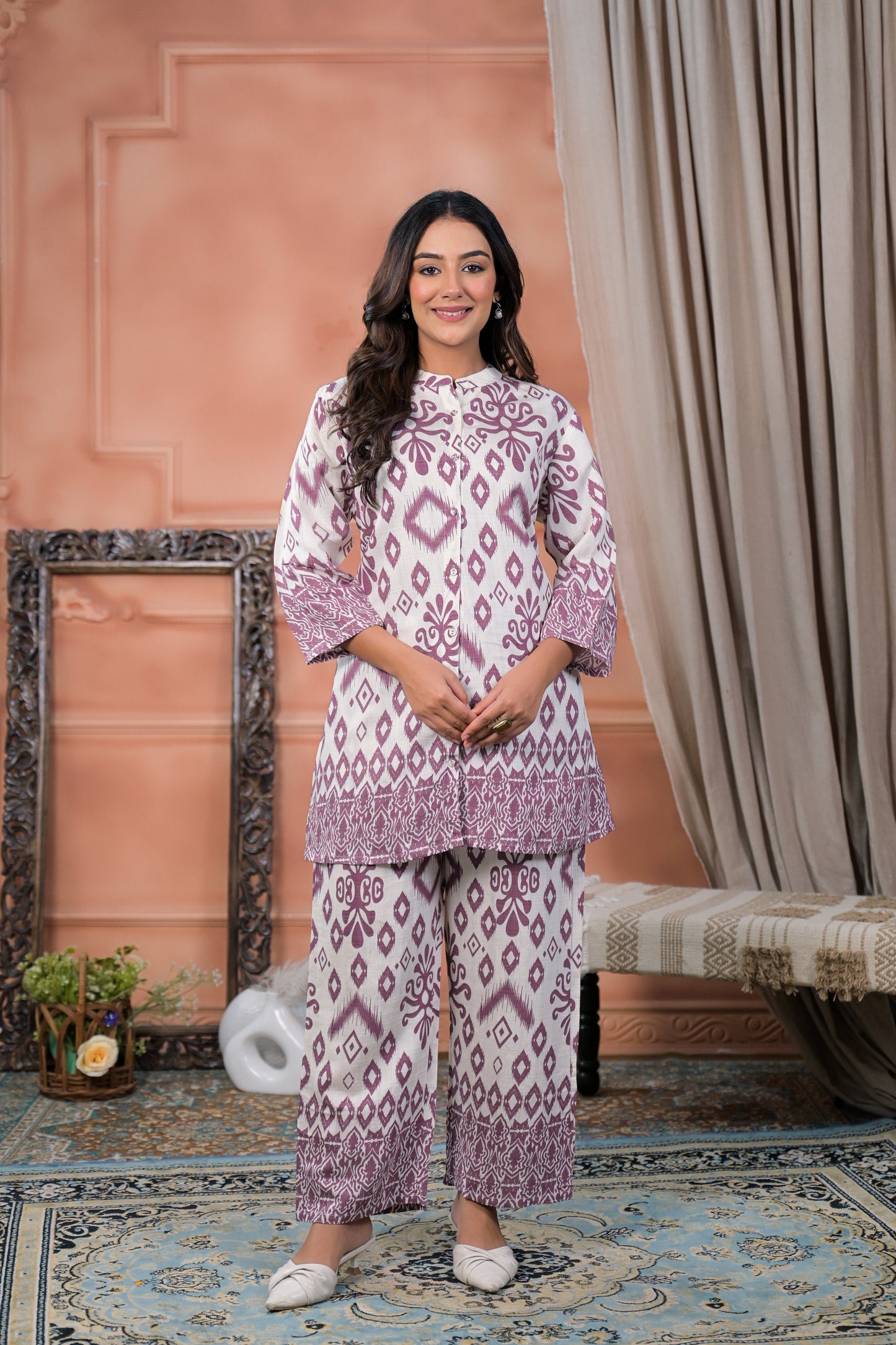Lavender Lilac Ikat Printed Two-Piece Lawn Suit