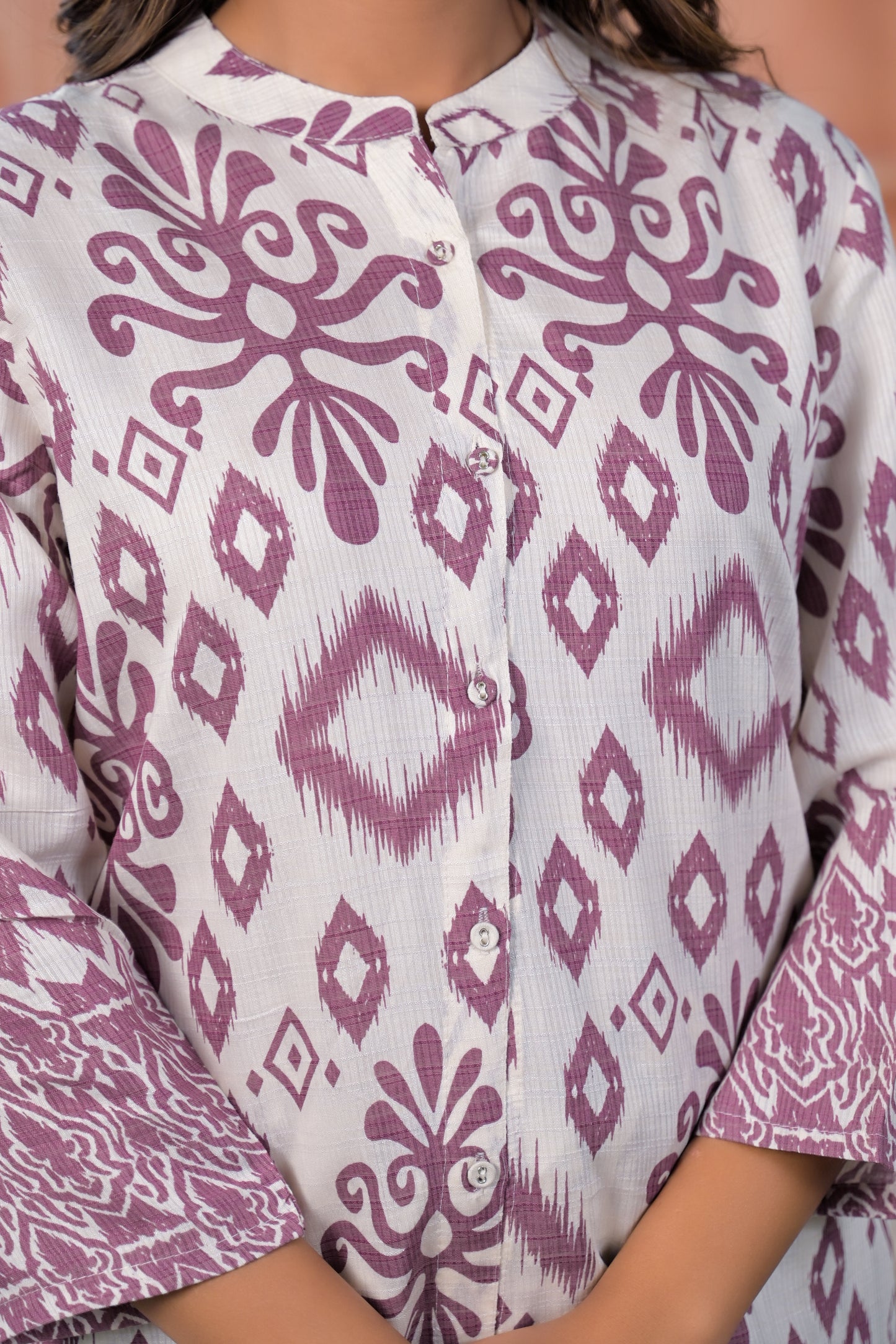 Lavender Lilac Ikat Printed Two-Piece Lawn Suit