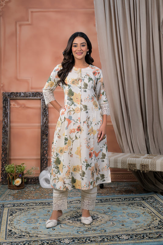 Cream Blossom Flex Kurta Set