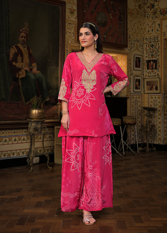 BANDHANI CREPE RANI PLAZO SET