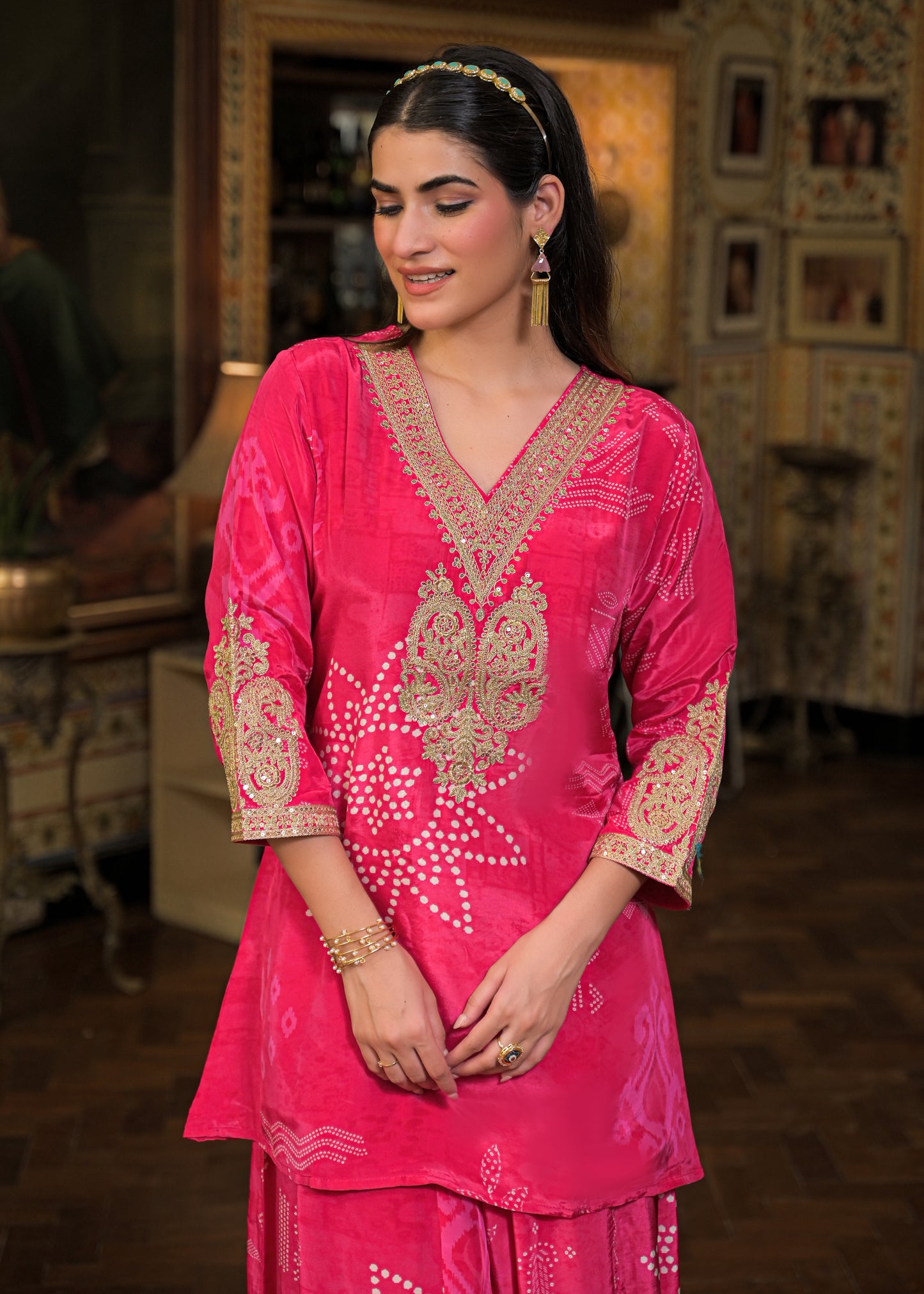 BANDHANI CREPE RANI PLAZO SET
