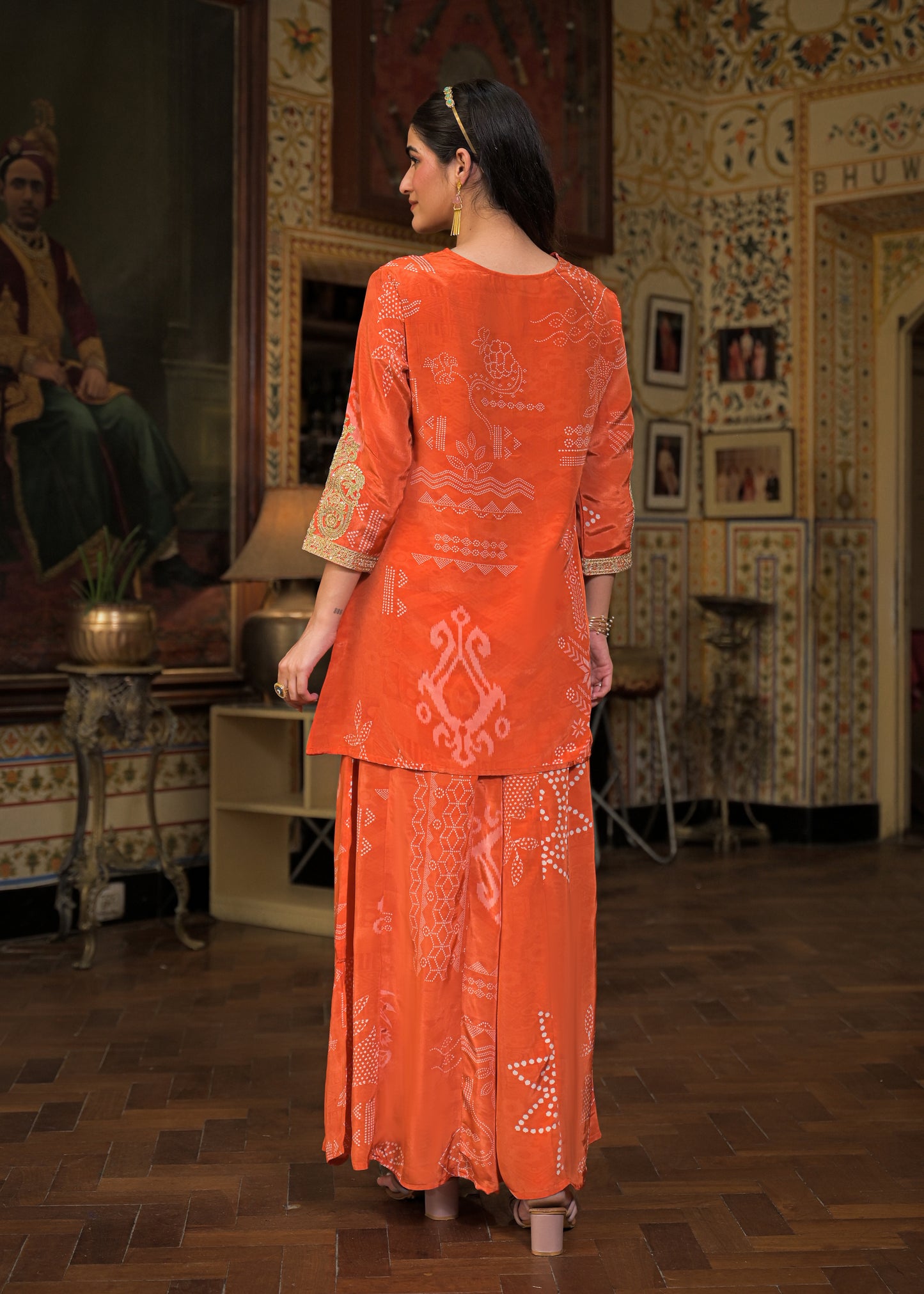 BANDHANI CREPE RUST PLAZO SET