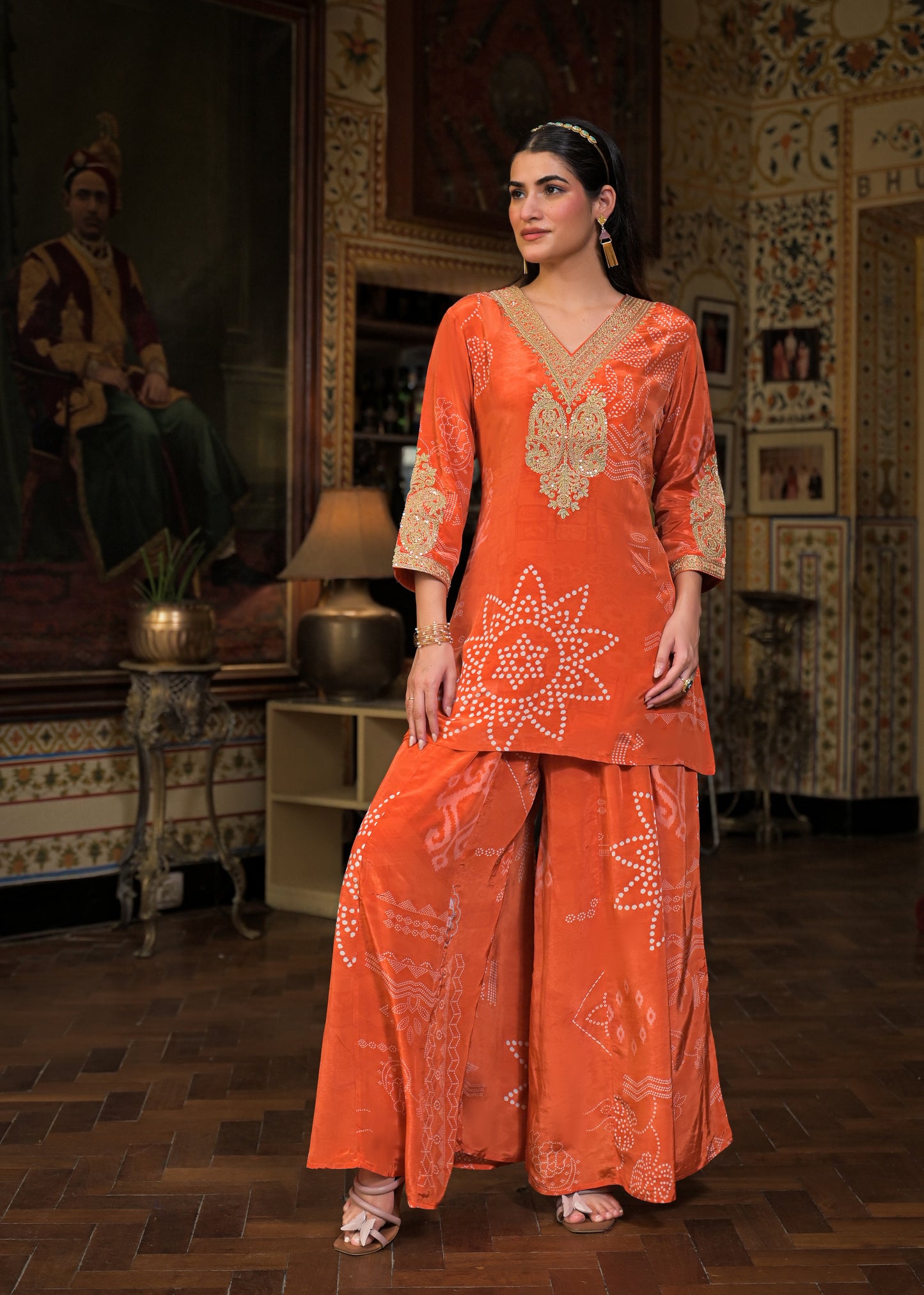 BANDHANI CREPE RUST PLAZO SET