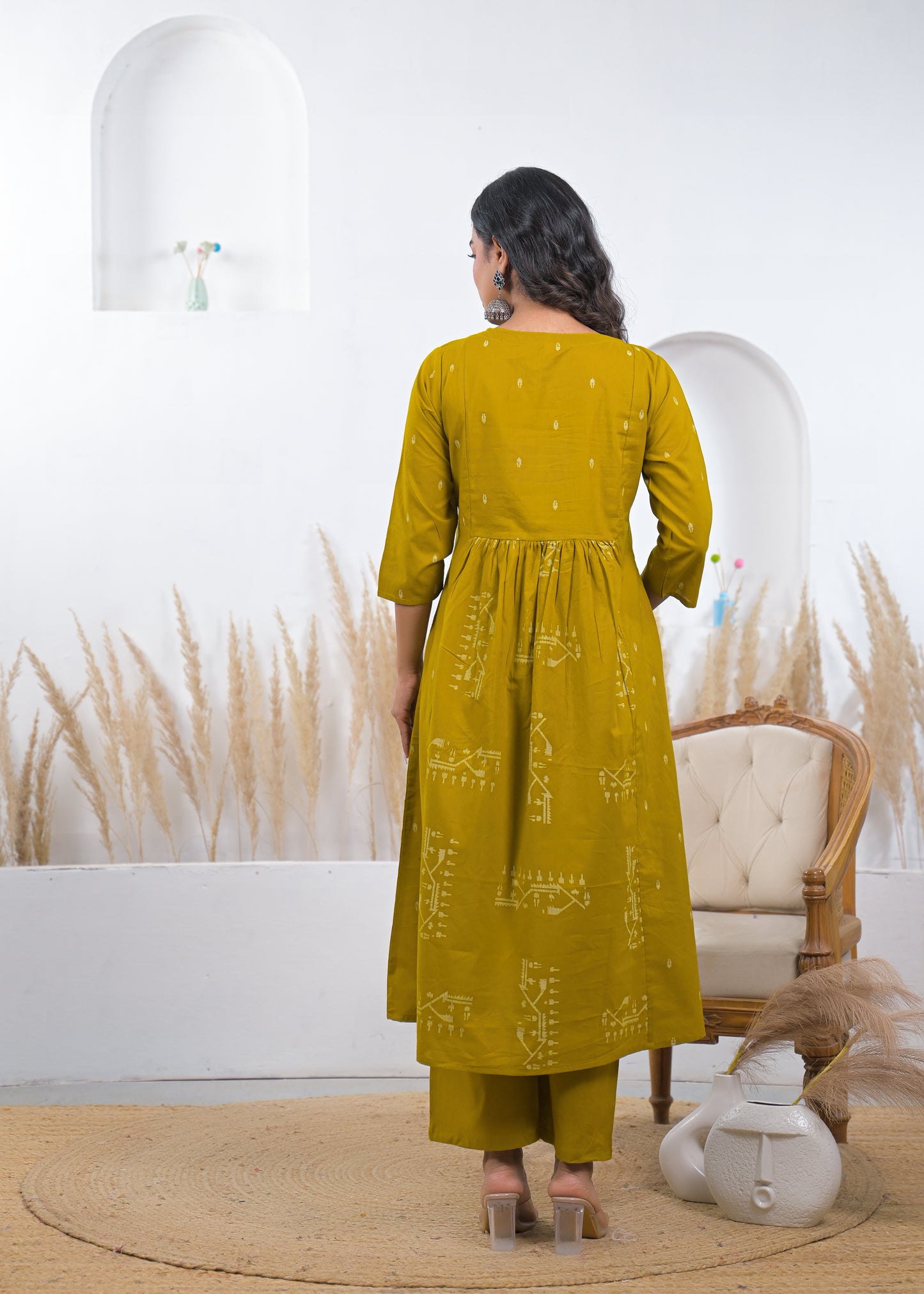 Mustard Yellow Printed Kurta Set with Dupatta