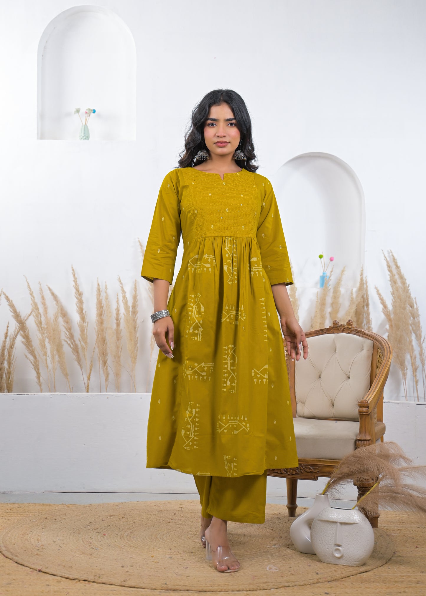 Mustard Yellow Printed Kurta Set with Dupatta
