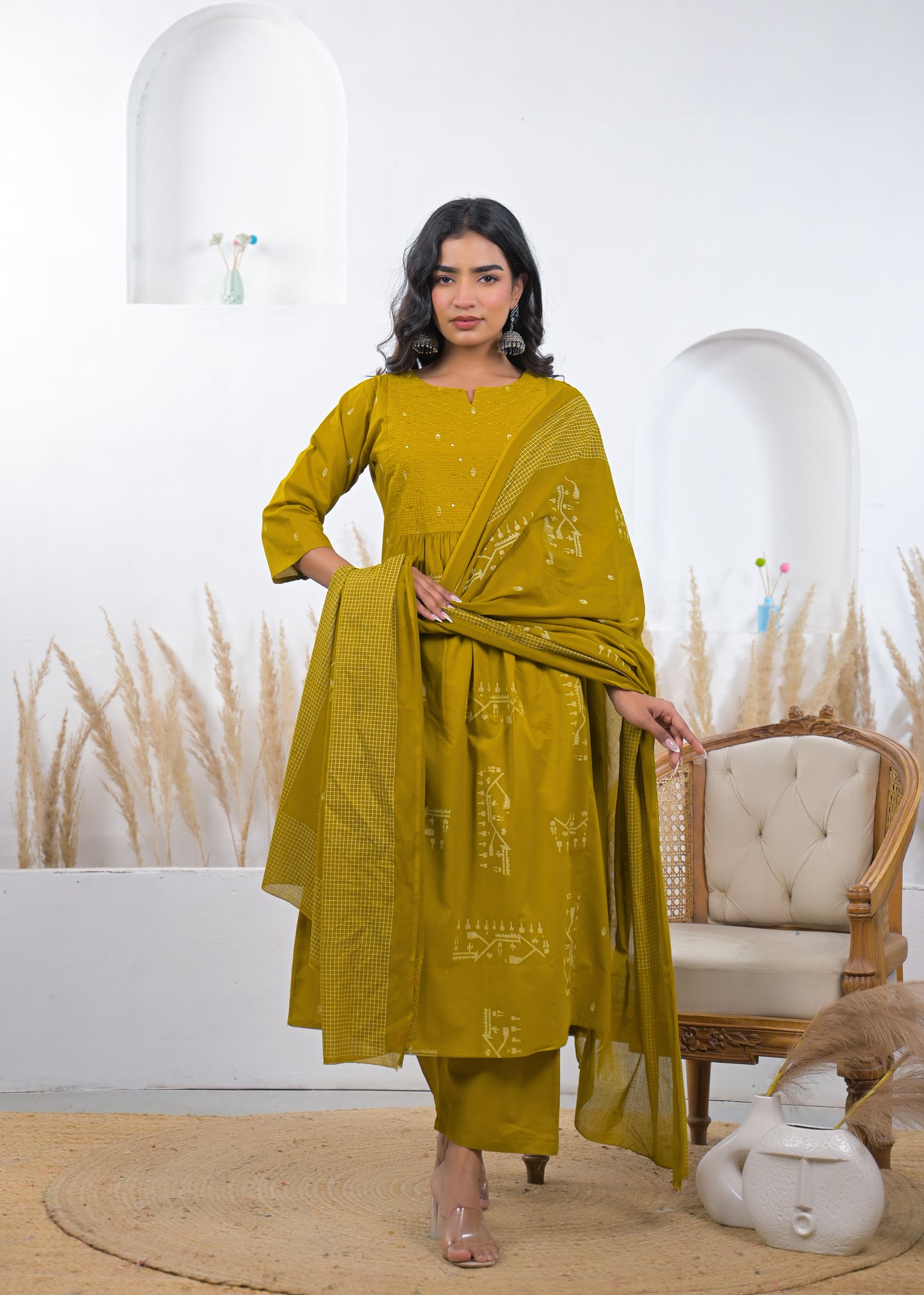 Mustard Yellow Printed Kurta Set with Dupatta