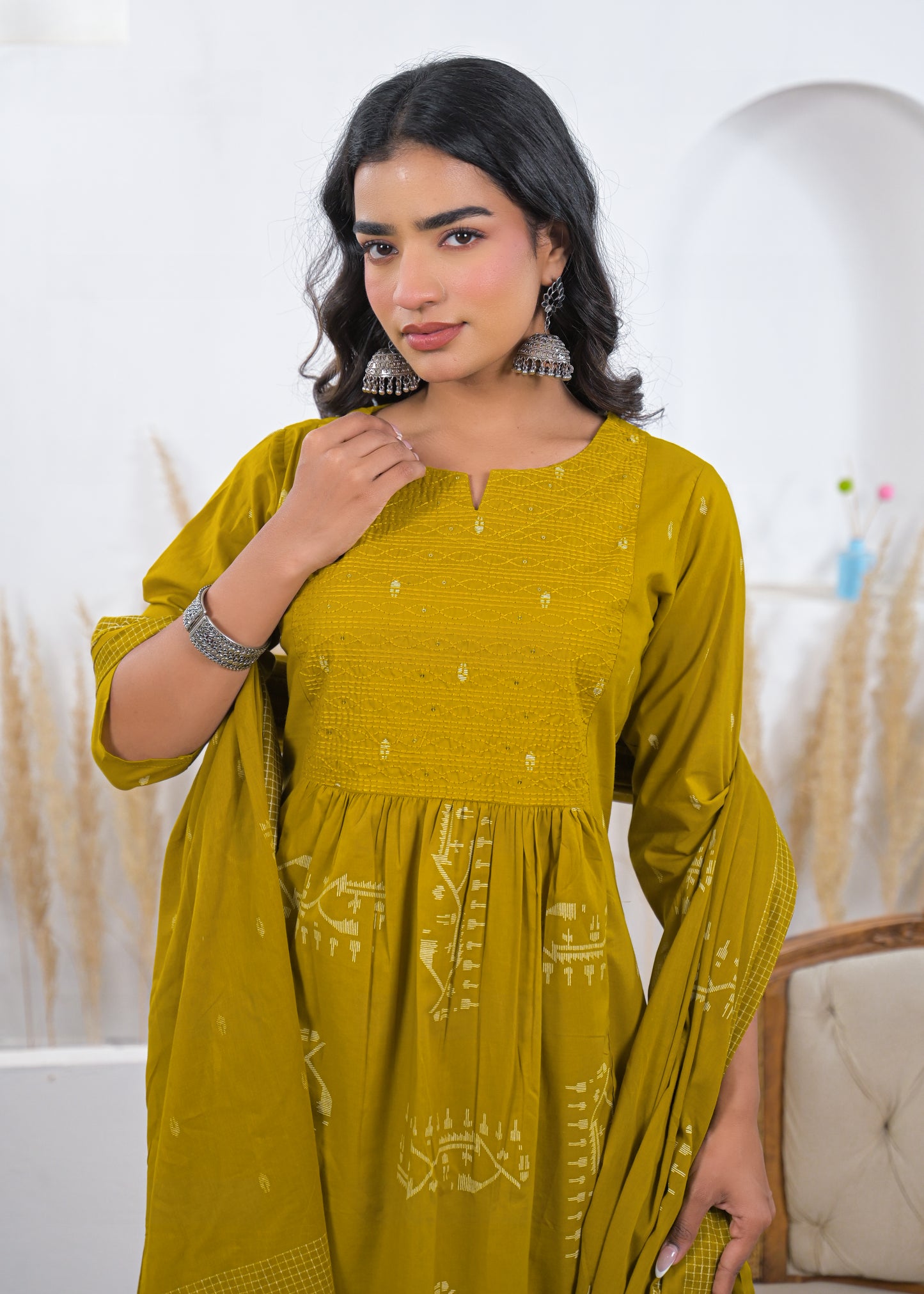 Mustard Yellow Printed Kurta Set with Dupatta