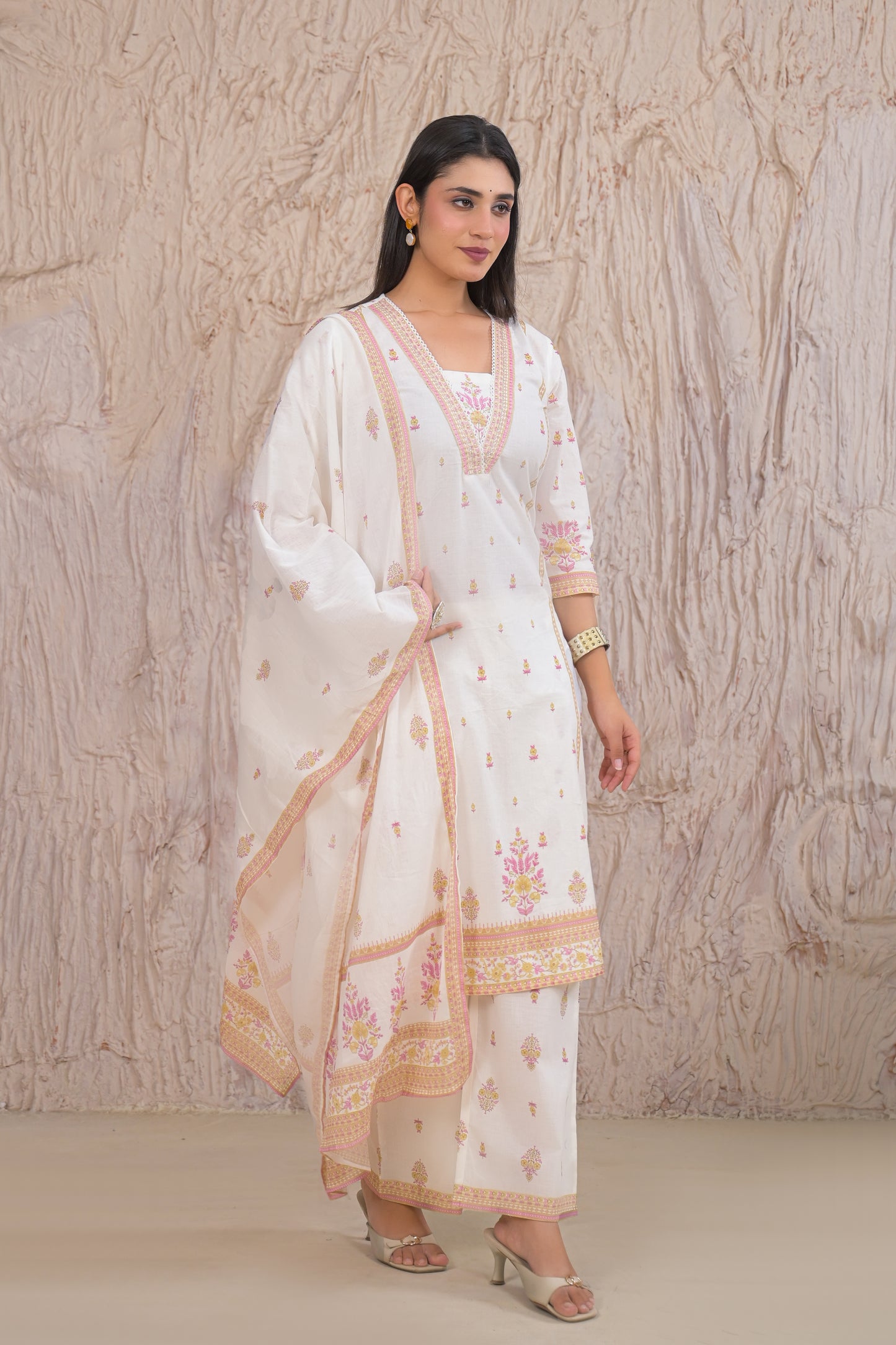 Elegant White Eyelet work Kurta Set with Dupatta