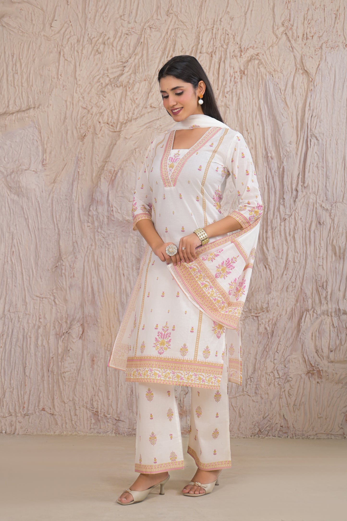 Elegant White Eyelet work Kurta Set with Dupatta