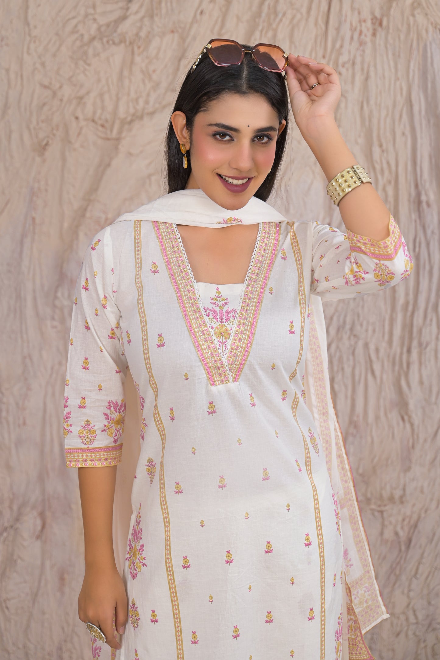 Elegant White Eyelet work Kurta Set with Dupatta