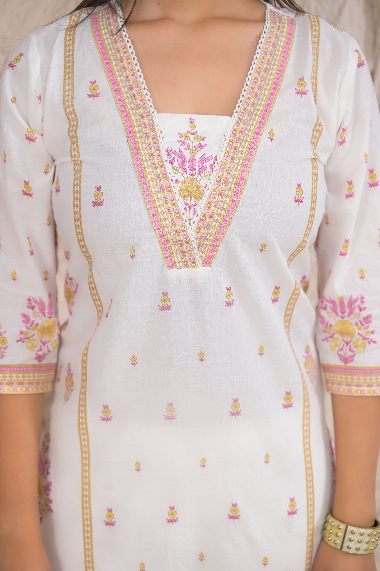 Elegant White Eyelet work Kurta Set with Dupatta