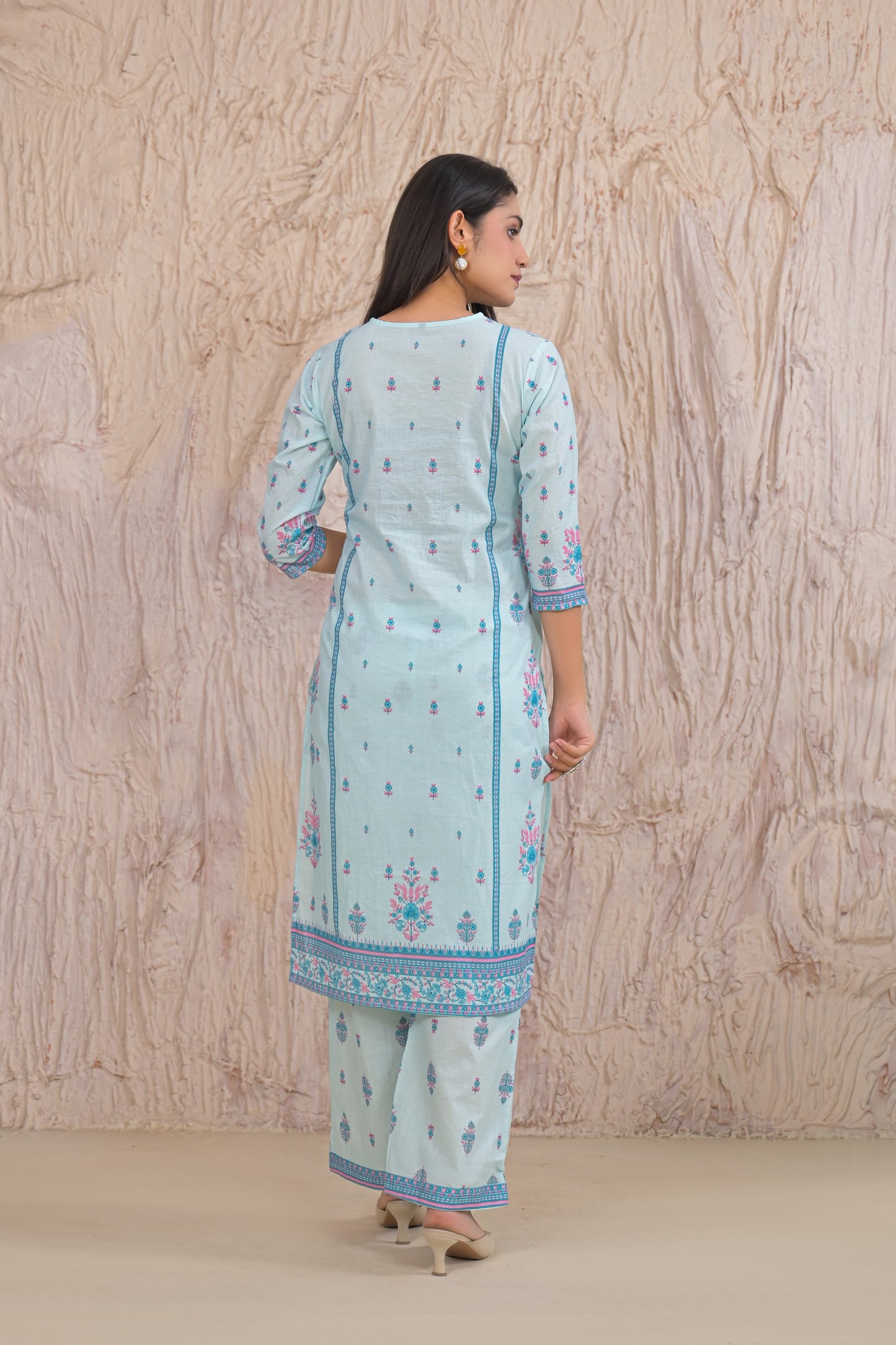 Graceful Sky Blue Eyelet work Kurta Set with Dupatta