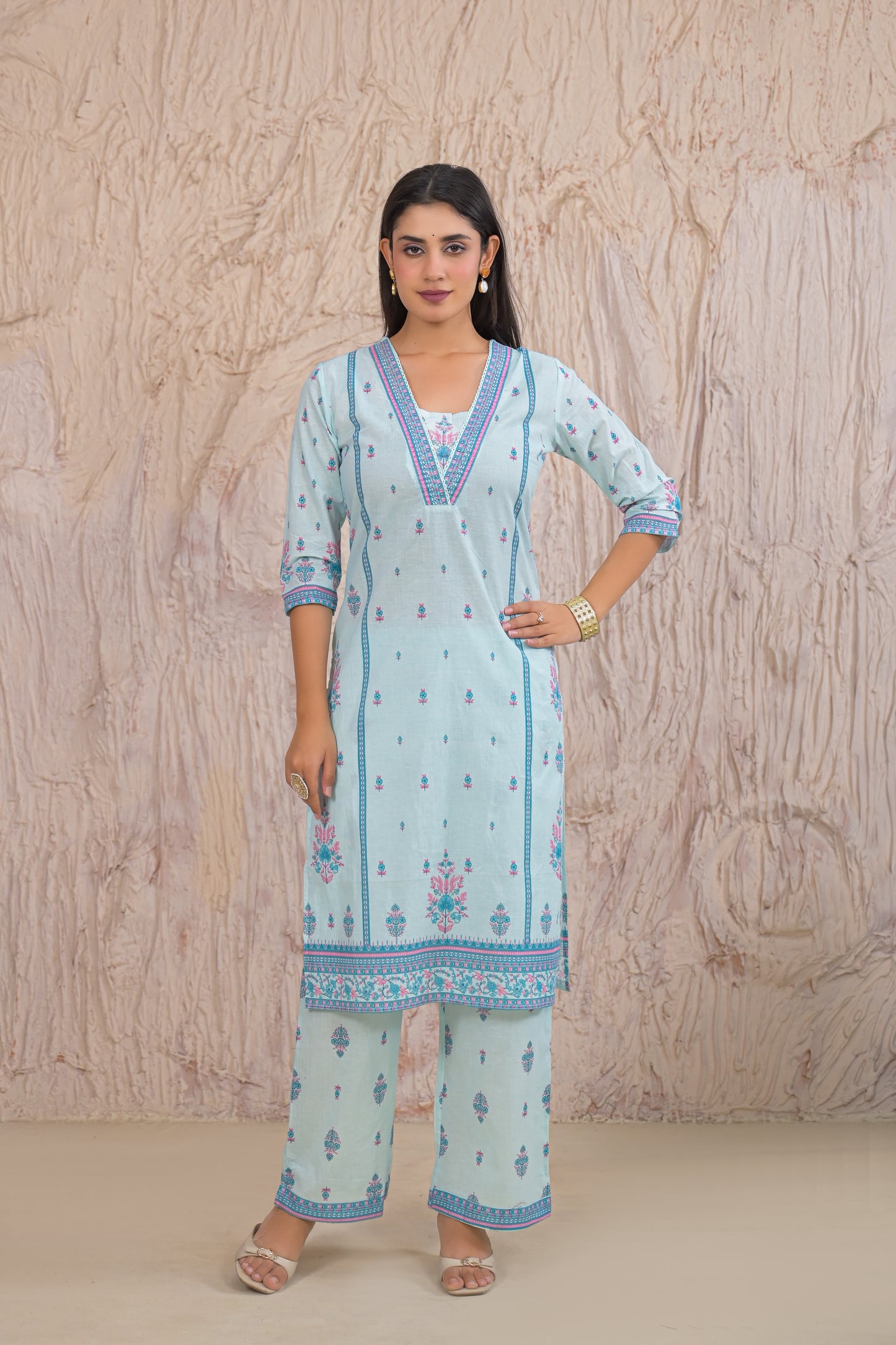 Graceful Sky Blue Eyelet work Kurta Set with Dupatta