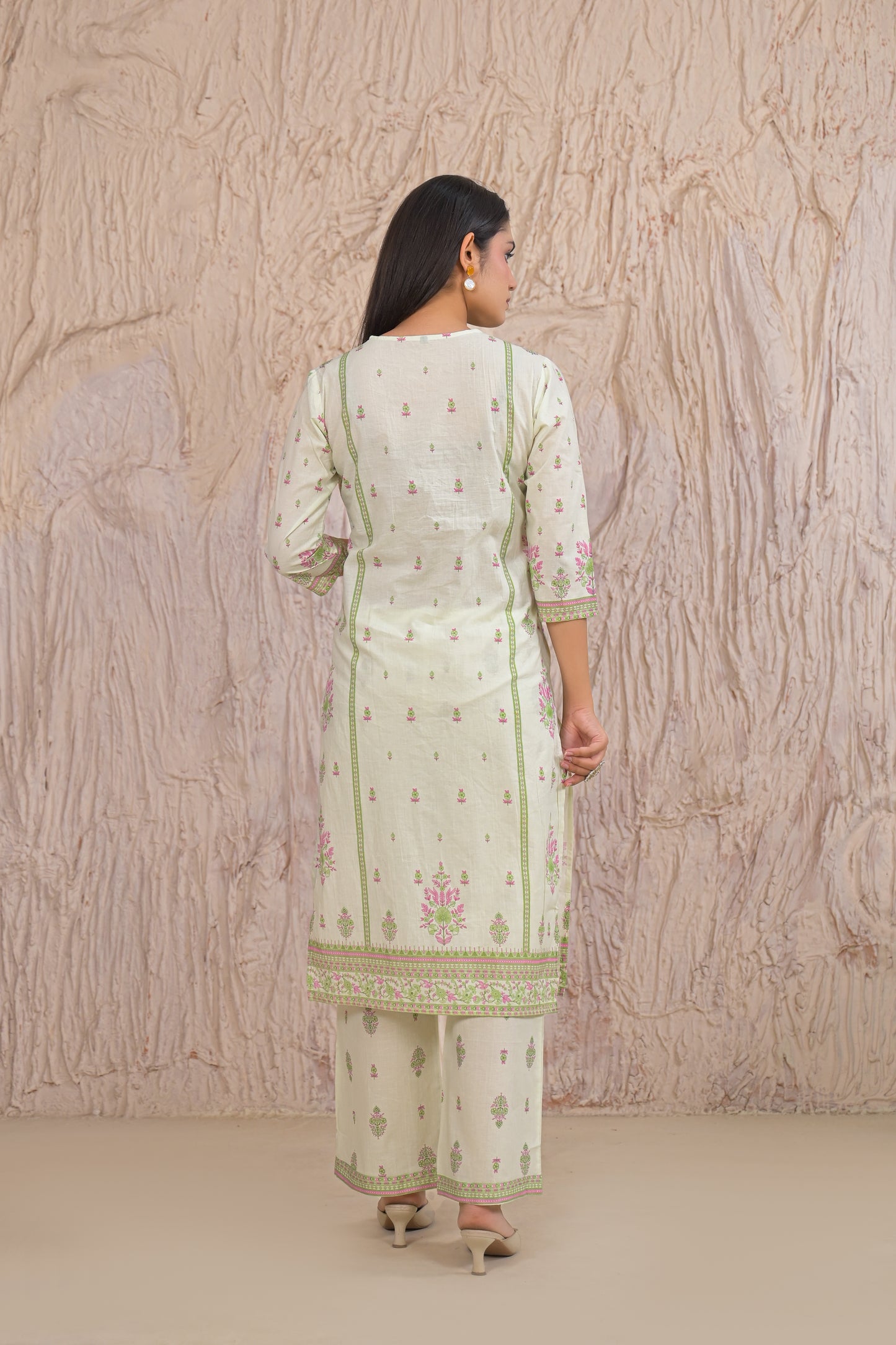 Elegant Pastel Green Eyelet work Kurta Set with Dupatta