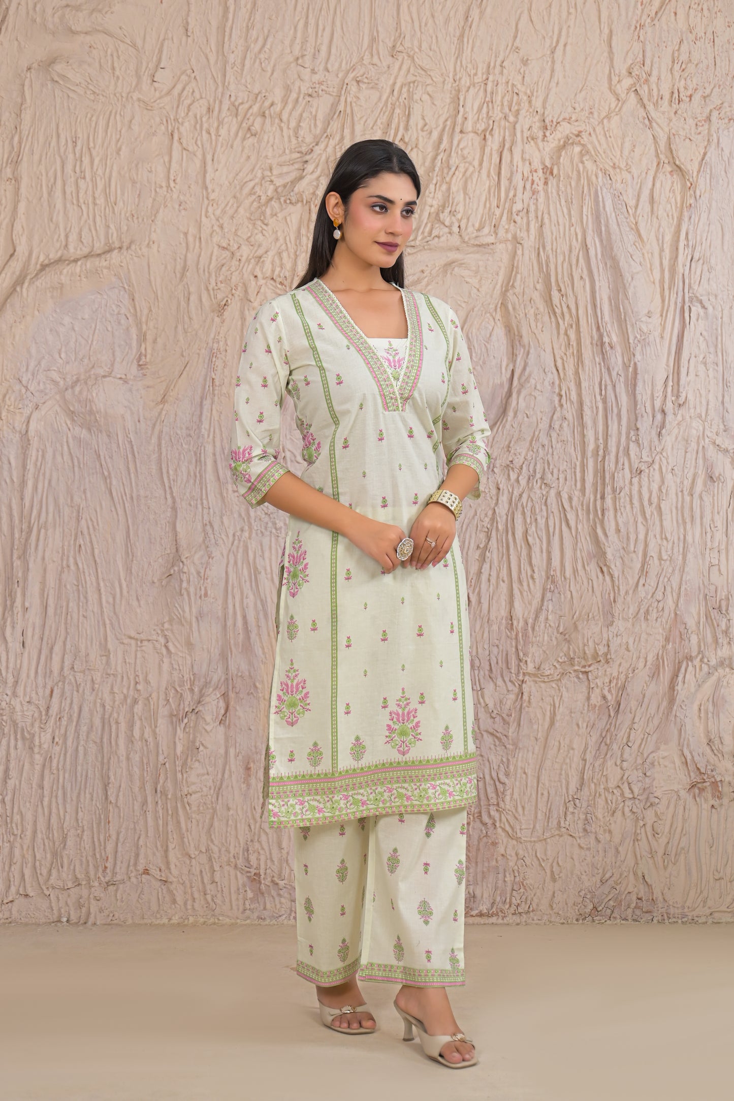 Elegant Pastel Green Eyelet work Kurta Set with Dupatta