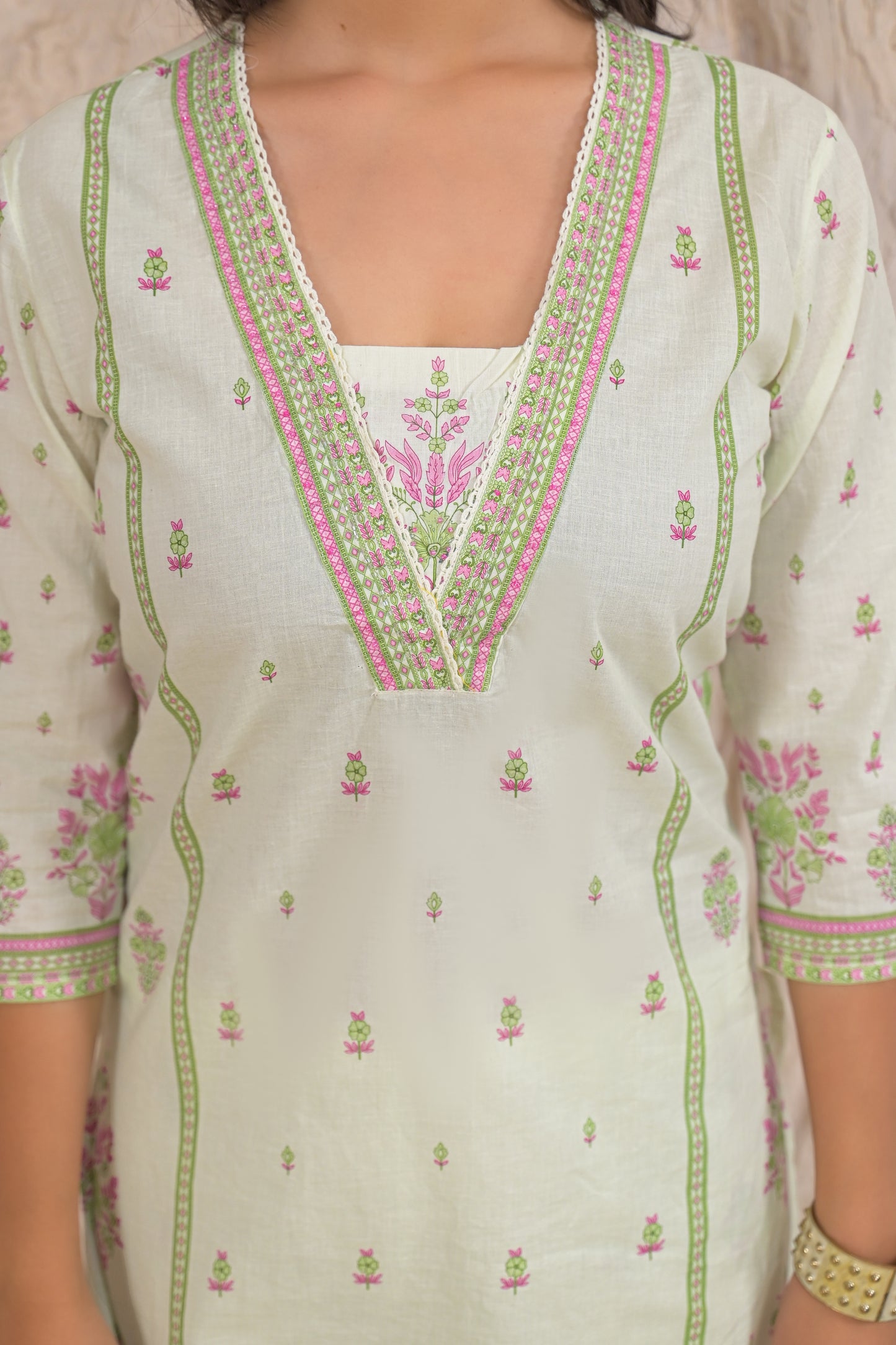 Elegant Pastel Green Eyelet work Kurta Set with Dupatta