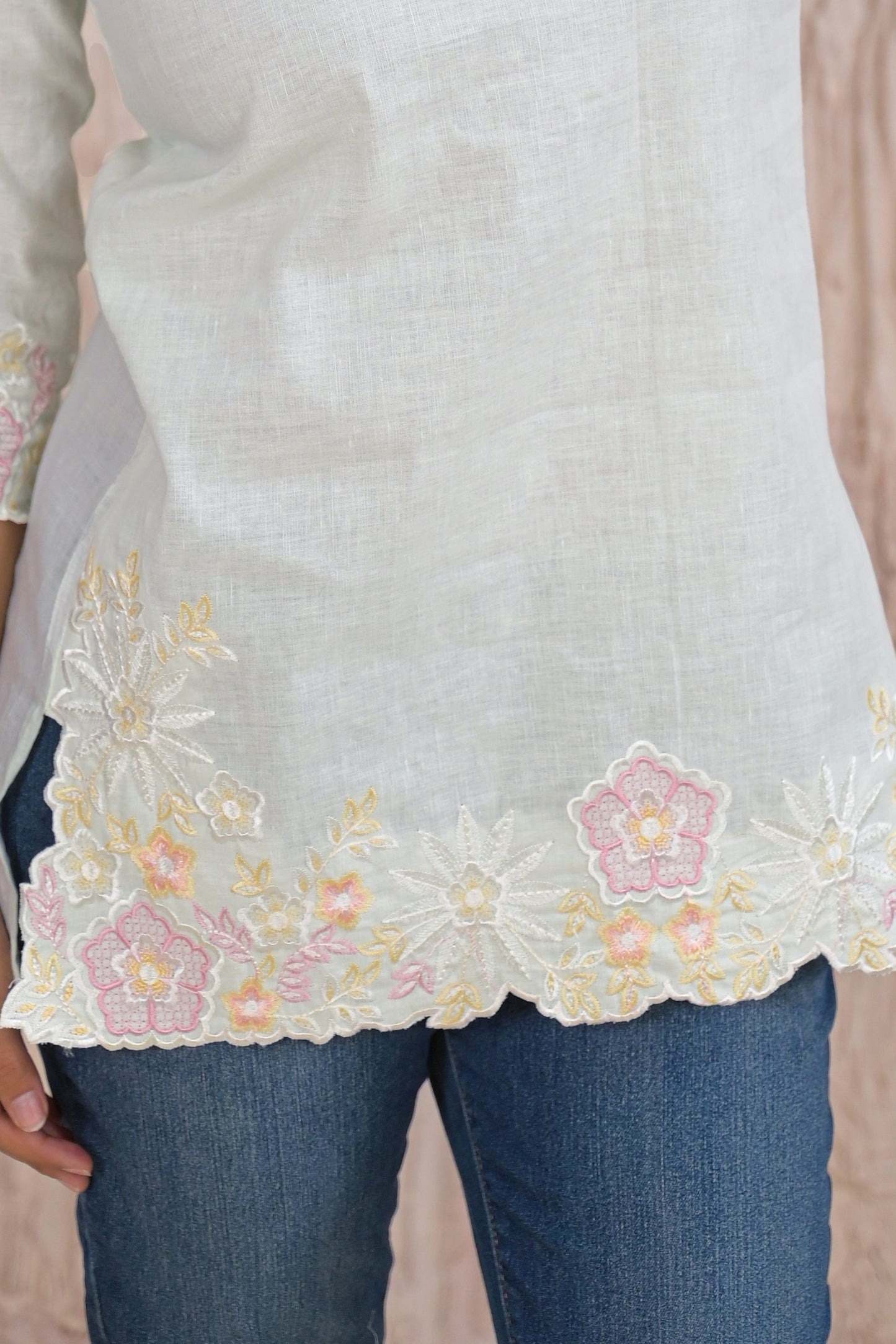 Elegant Pista Embroidered Short Kurti