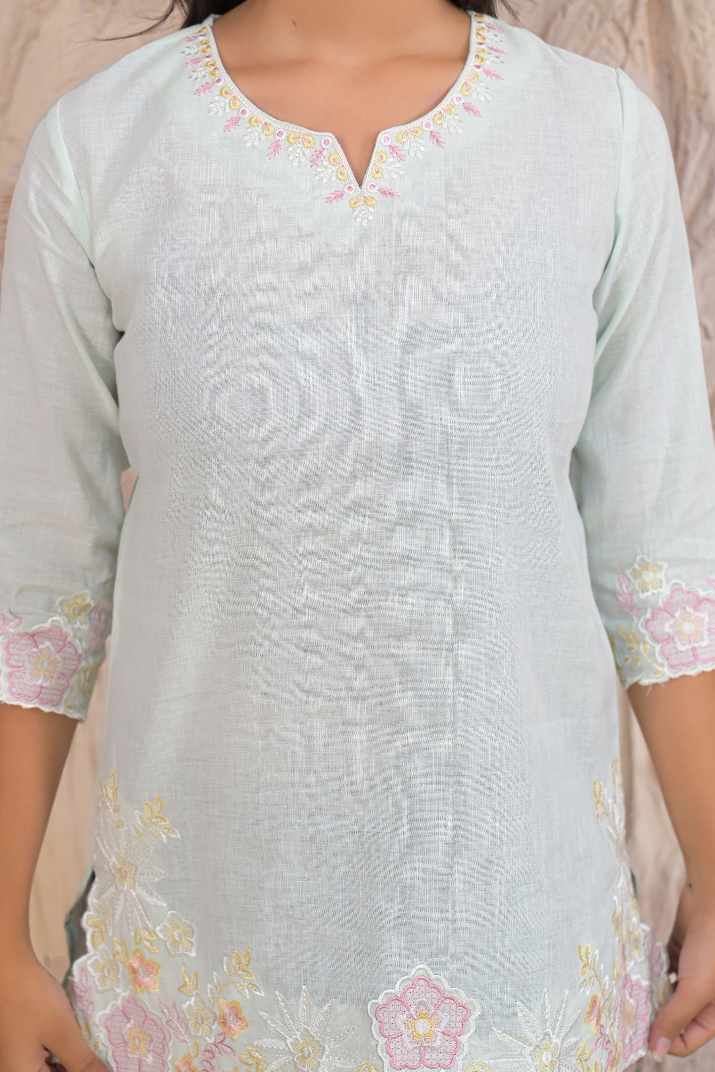 Elegant Pista Embroidered Short Kurti